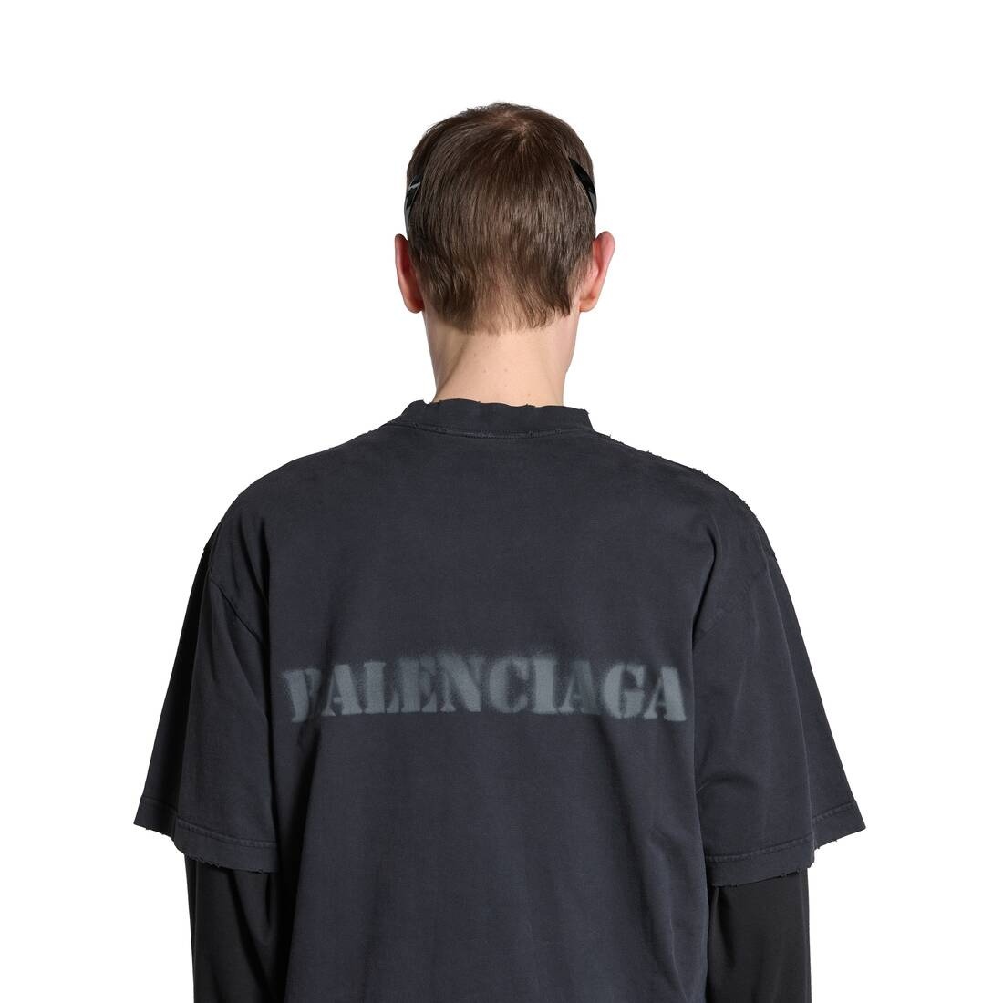 BALENCIAGA Stencil Type T-shirt Medium Fit in Black | REVERSIBLE