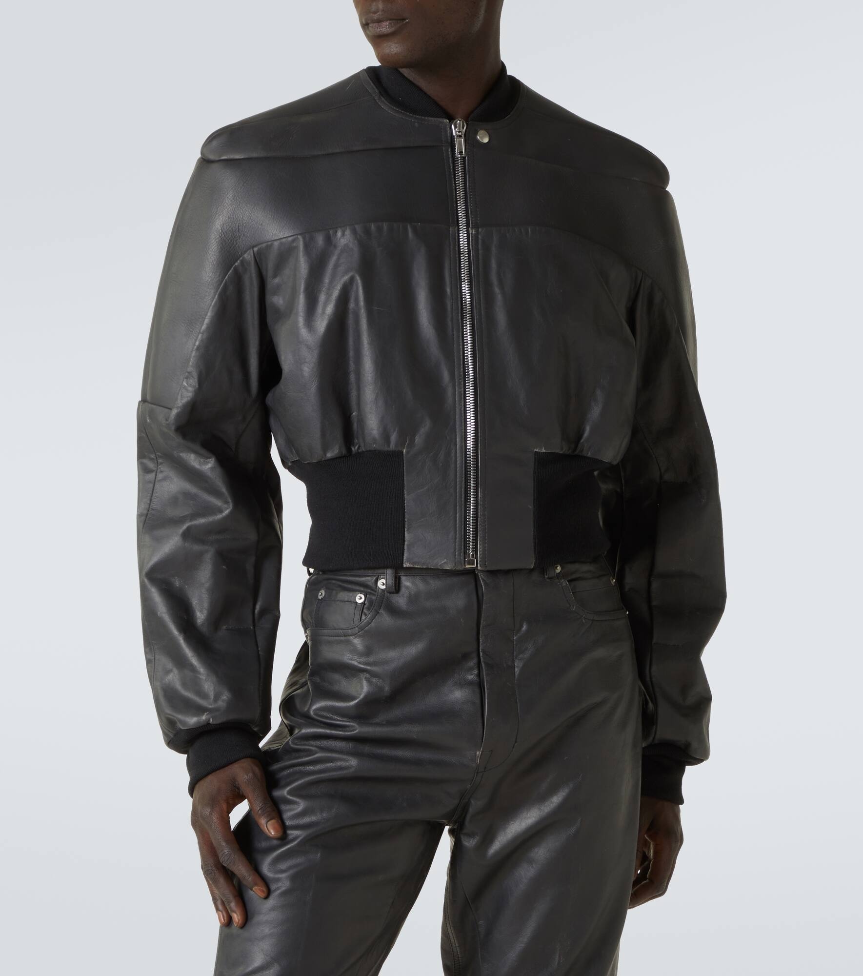 Girdered cropped leather jacket - 3
