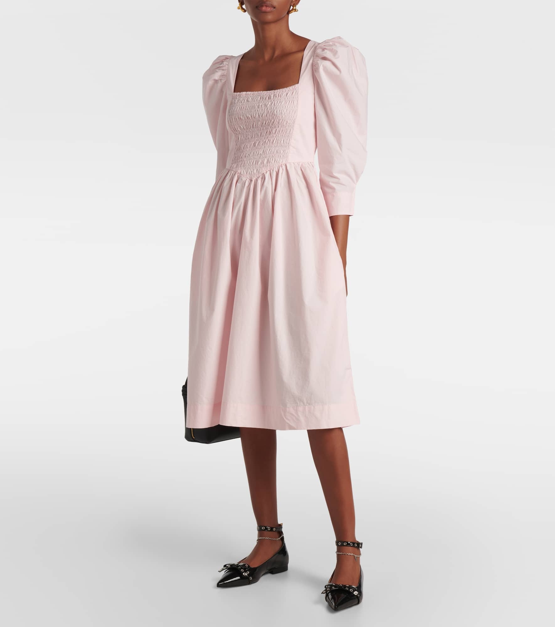 Smocked cotton poplin midi dress - 2