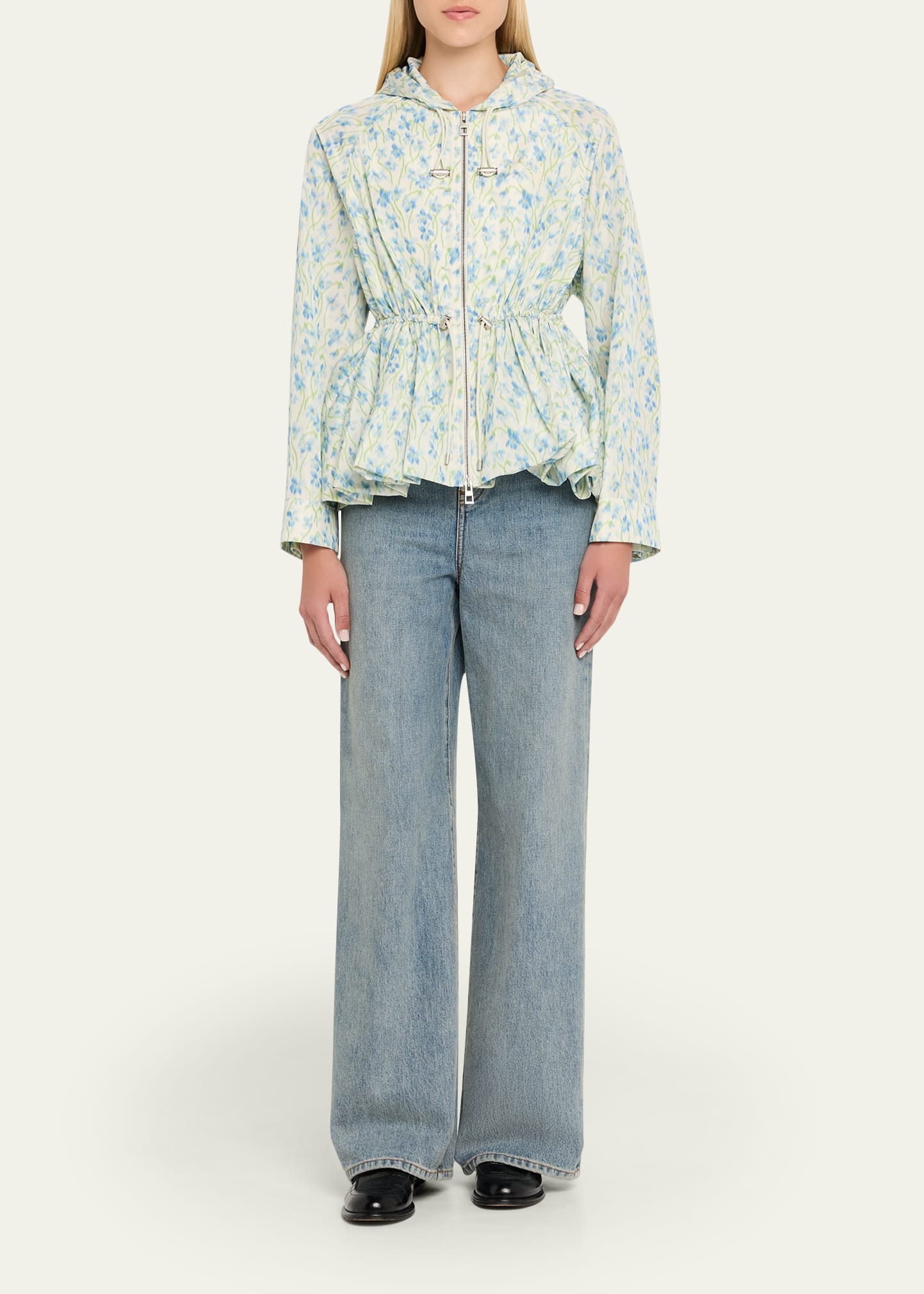 Floral Ruched Peplum Hooded Jacket - 2
