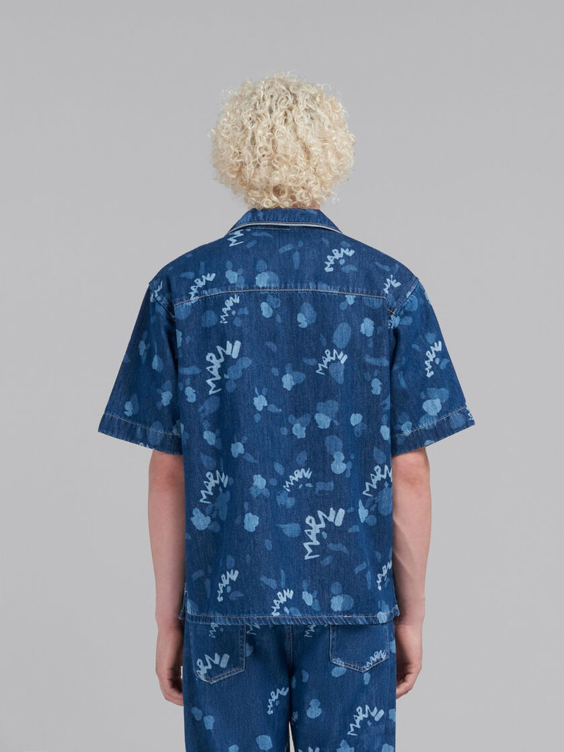 BLUE DENIM BOWLING SHIRT WITH MARNI DRIPPING PRINT 3