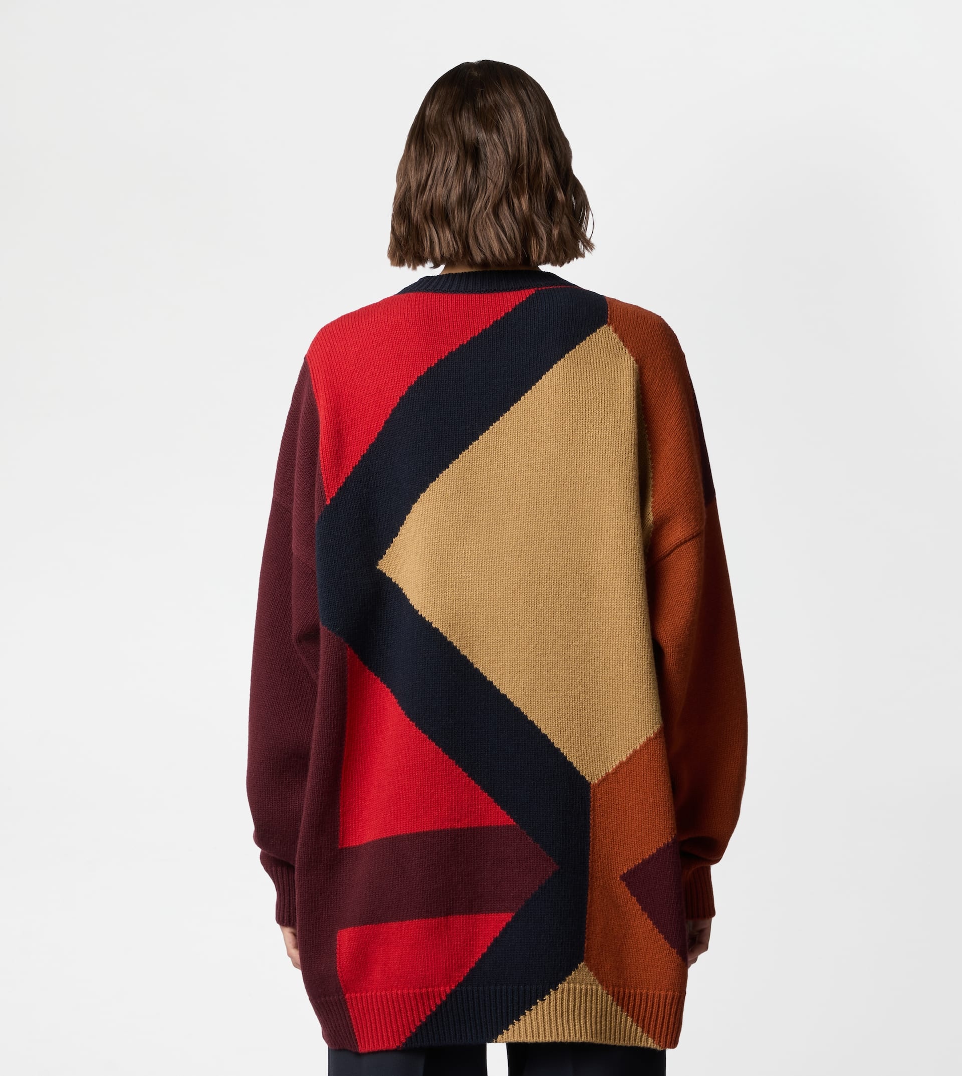ROUND-NECK PULLOVER IN WOOL - RED, GREY - 4
