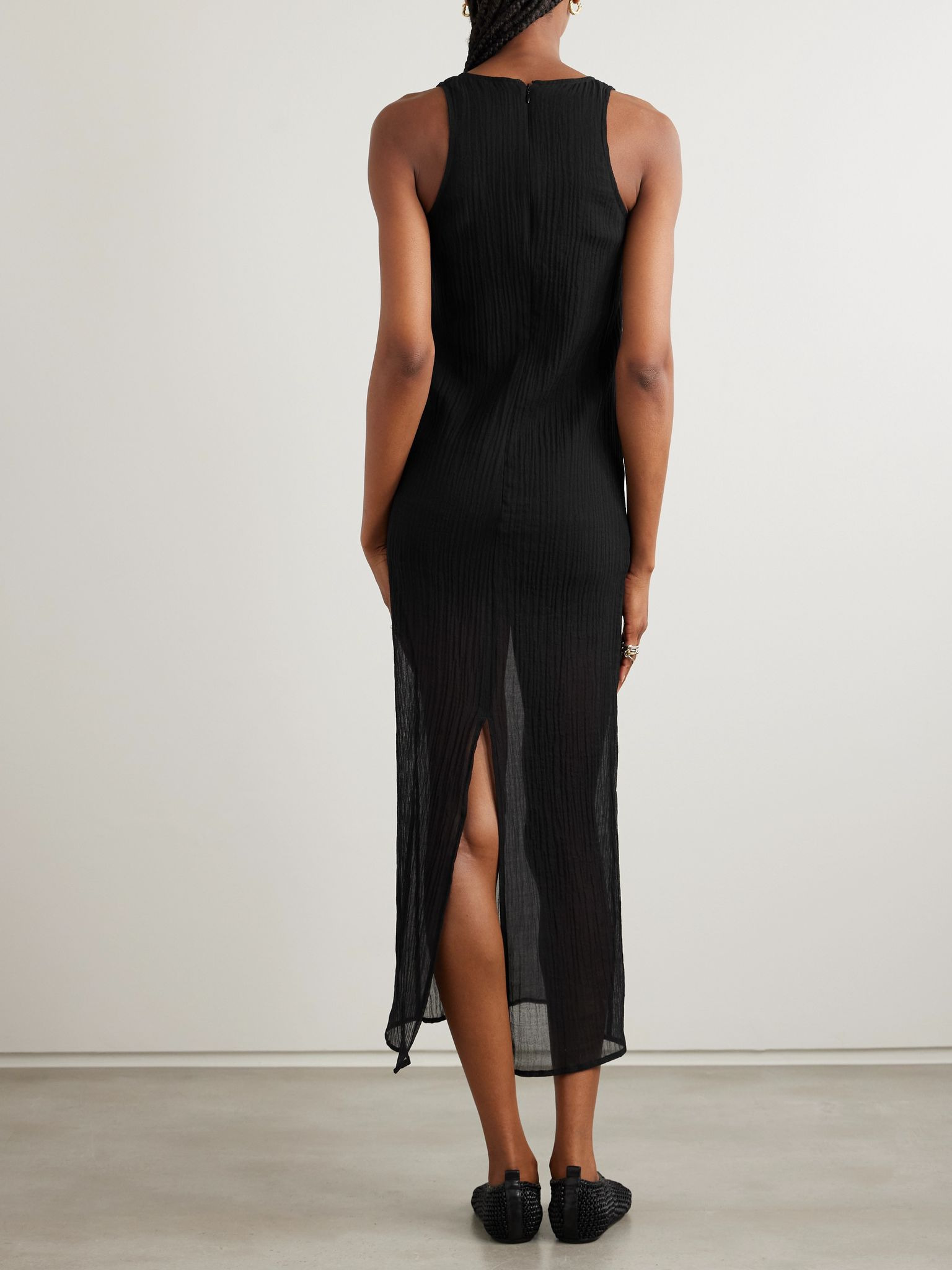 Cotton and silk-blend crepon midi dress Black - 3