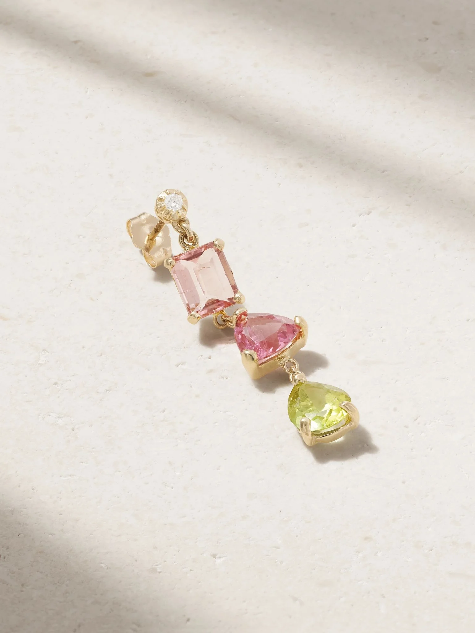 14-karat gold multi-stone single earring Green - 1