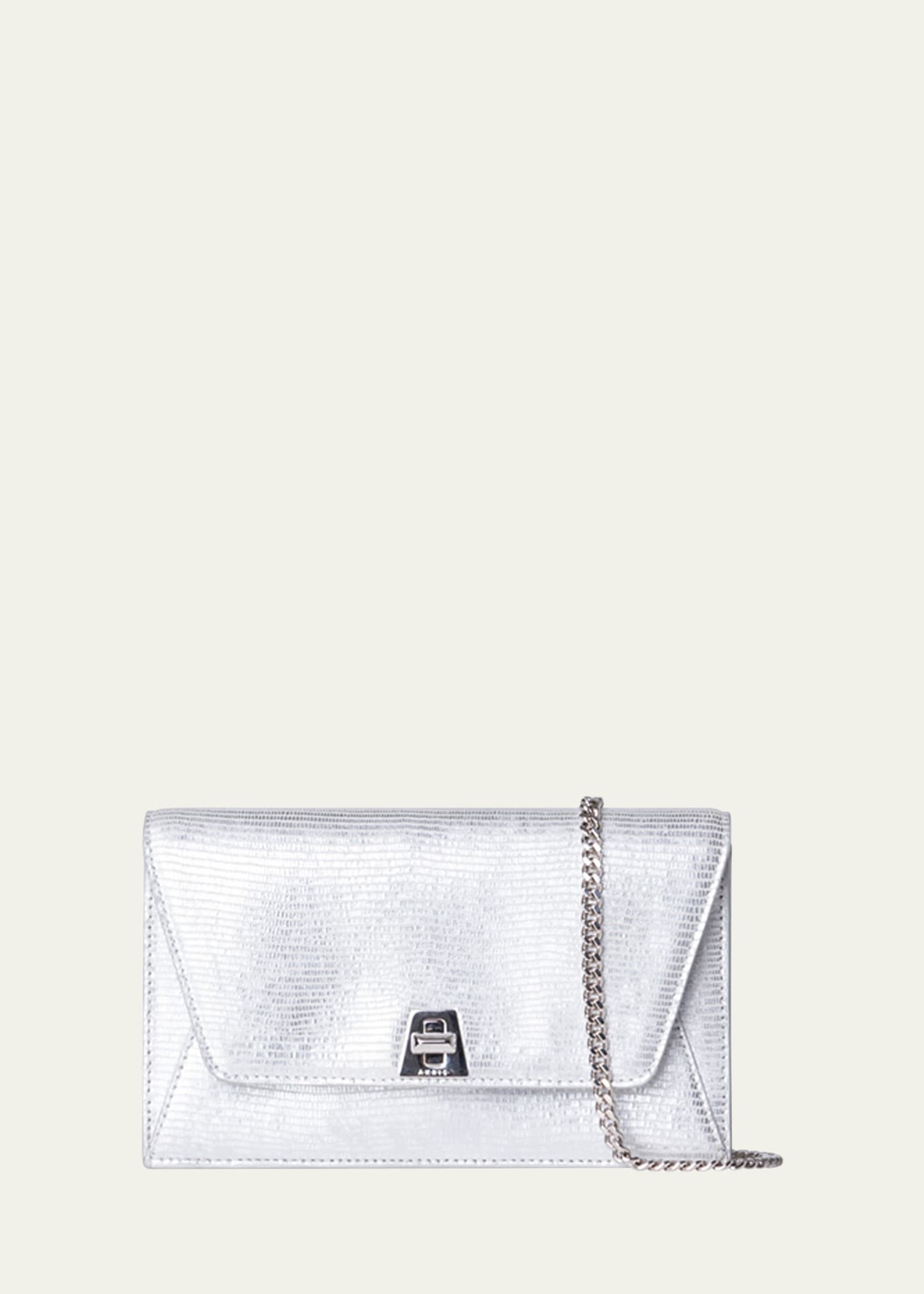 Anouk Lizard-Print Clutch Bag w/ Chain - 1