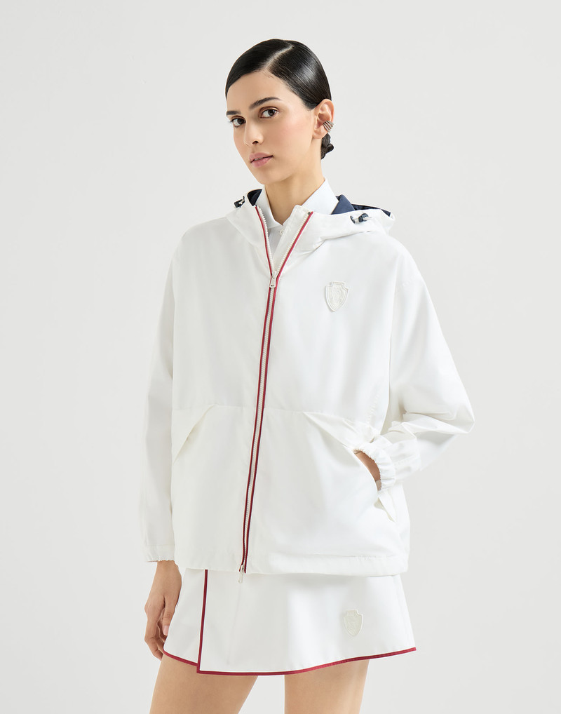 Nylon hooded outerwear jacket with logo 2