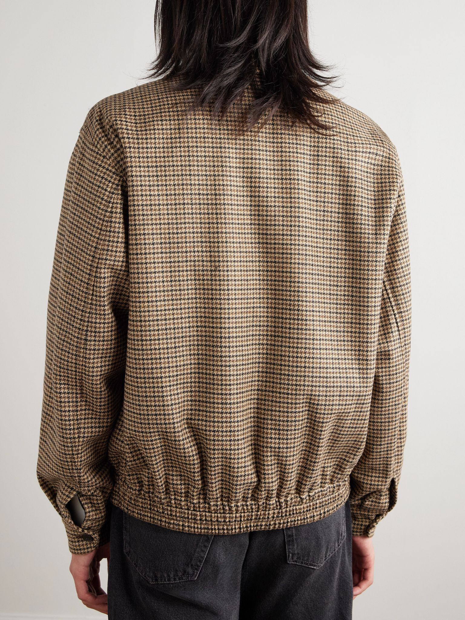 Houndstooth Woven Blouson Jacket Brown - 4