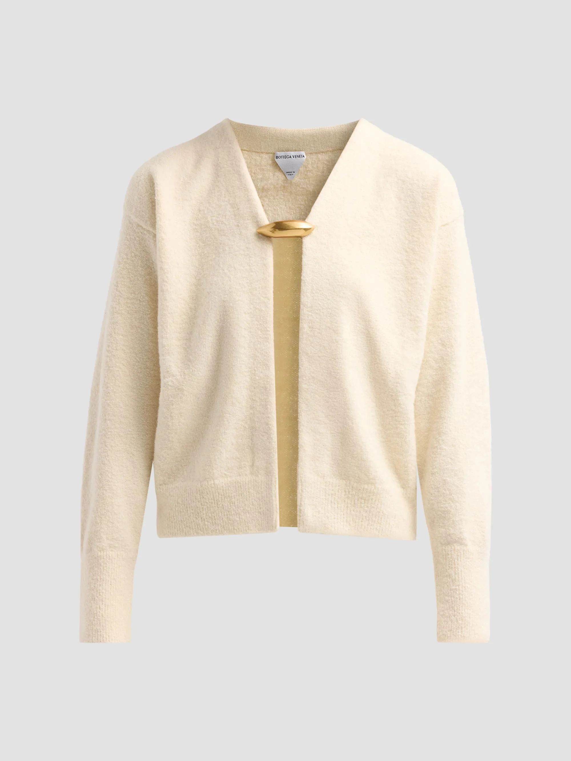 Women's Pebble Brooch Cashmere-Silk Bouclé Cardigan - Parchment - 1