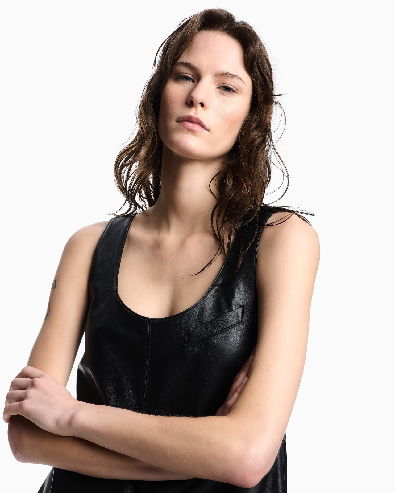 ANILINE NAPPA LAMBSKIN ROUND-NECK DRESS - 4
