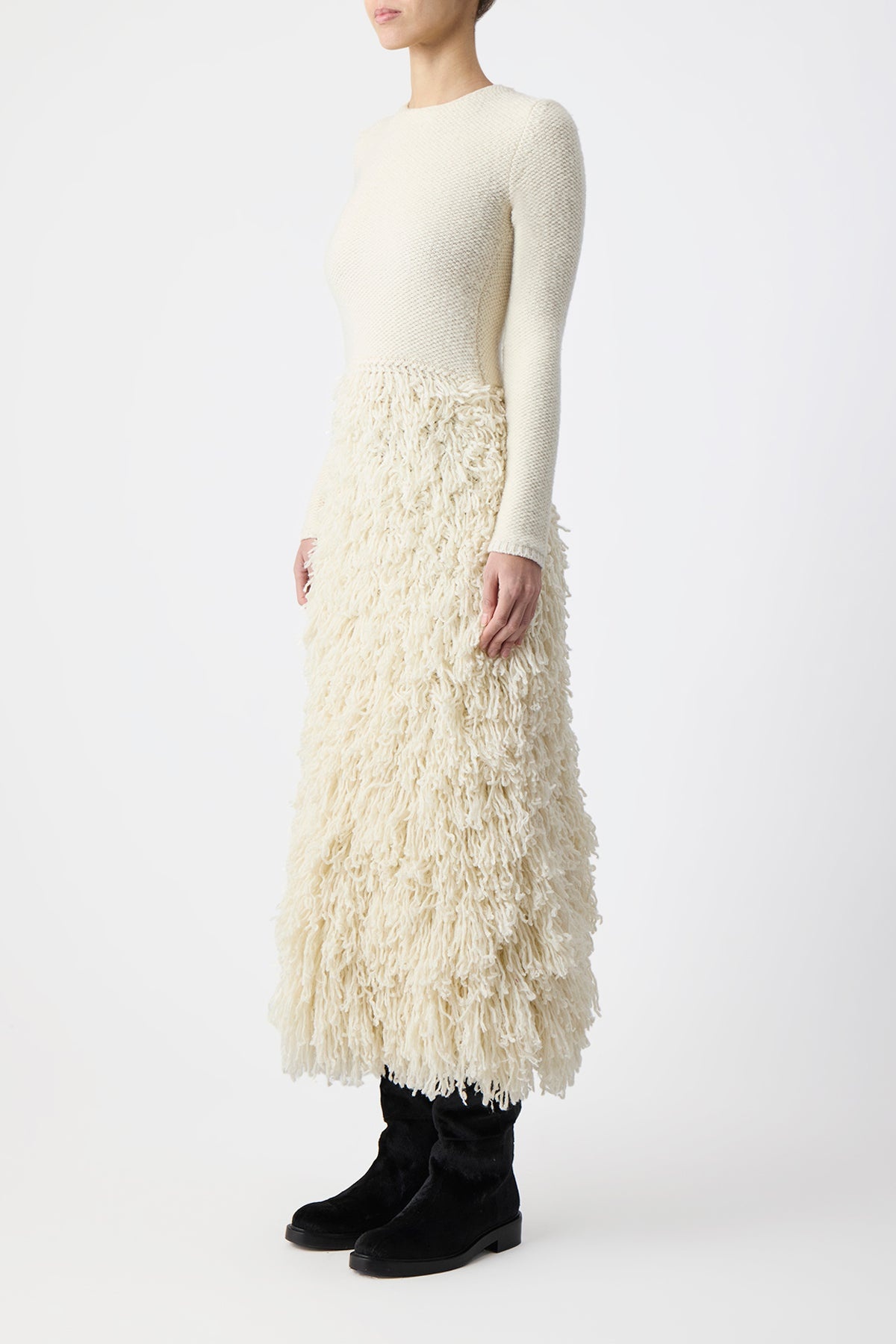 Turner Knit Dress in Ivory Virgin Wool Cashmere Silk - 4