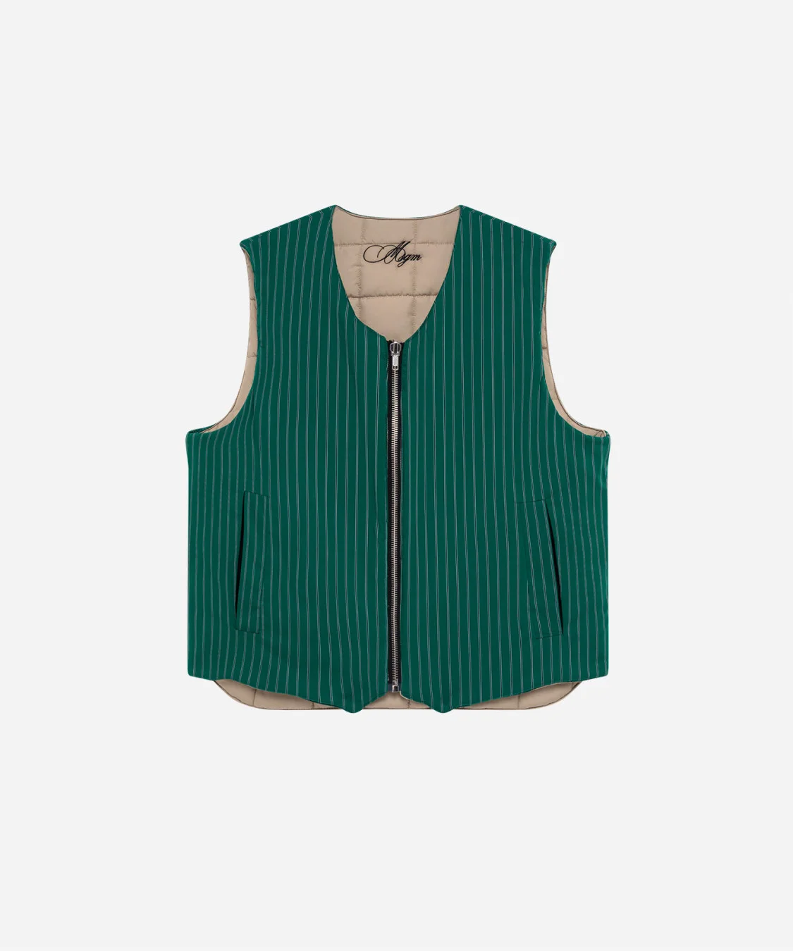 Reversible quilted and striped poplin vest - 1