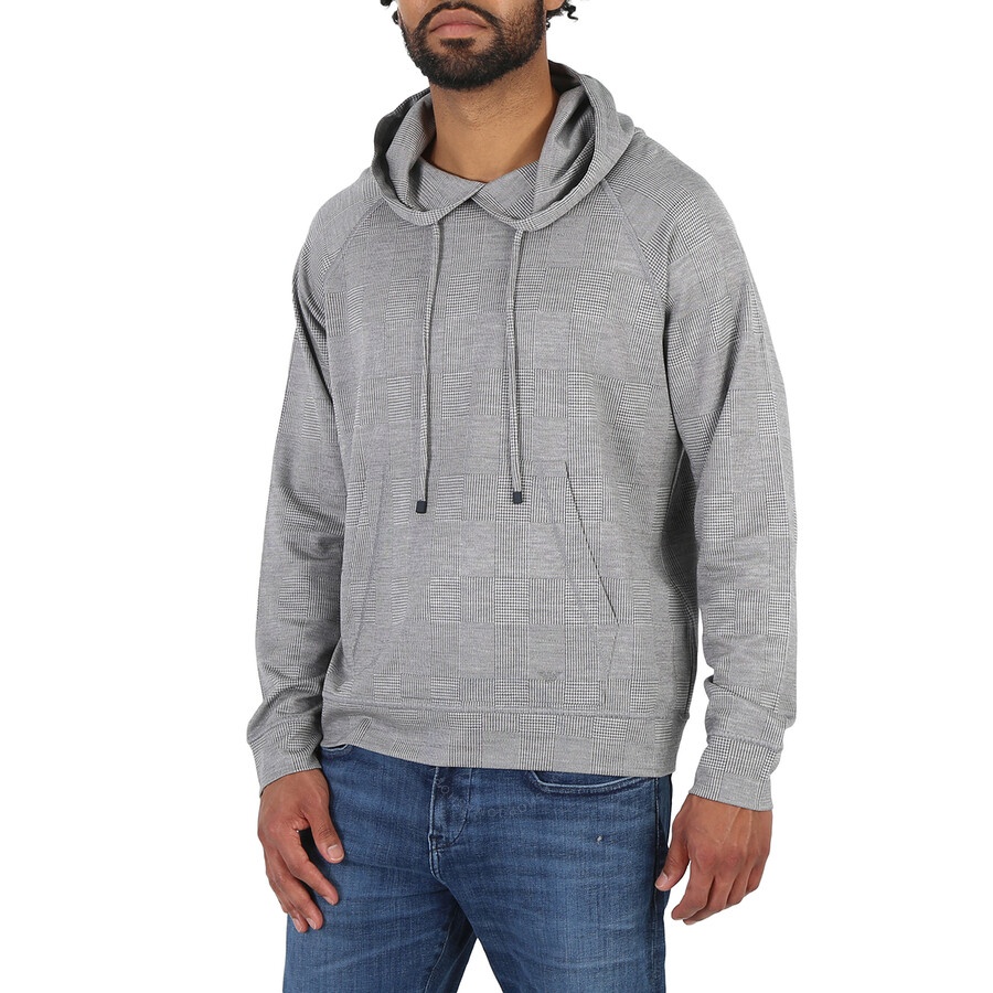 Emporio Armani Grigio Prince Of Wales Eucalyptus Wool-Blend Jersey Hoodie - 5
