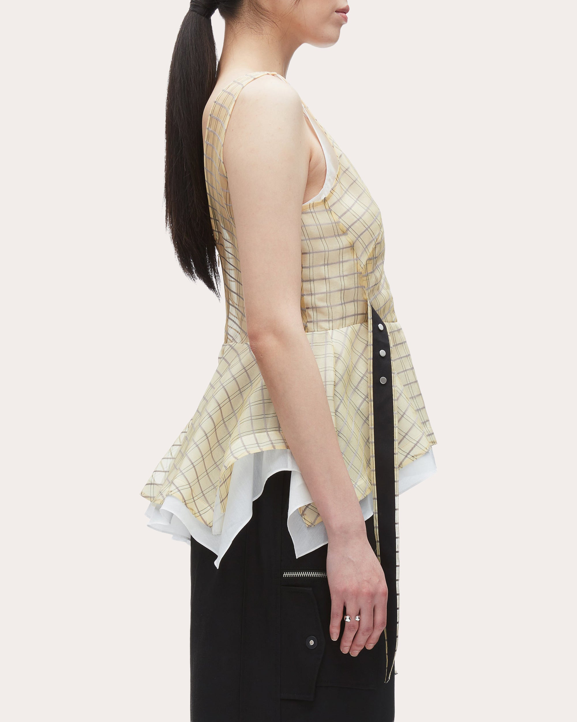 Plaid-Print Silk Organza Peplum Top - 4