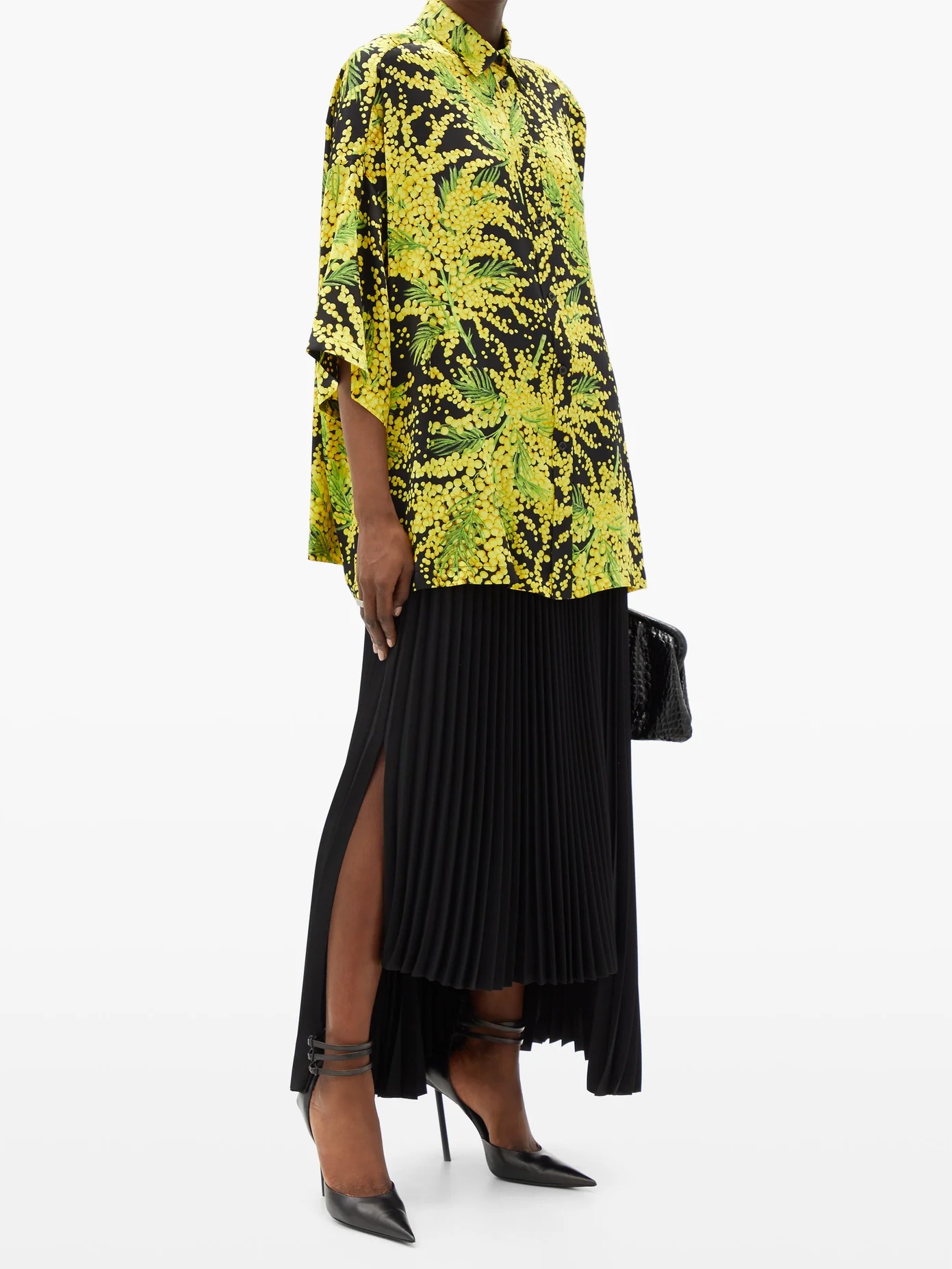 Floral-print oversized silk-faille shirt - 2