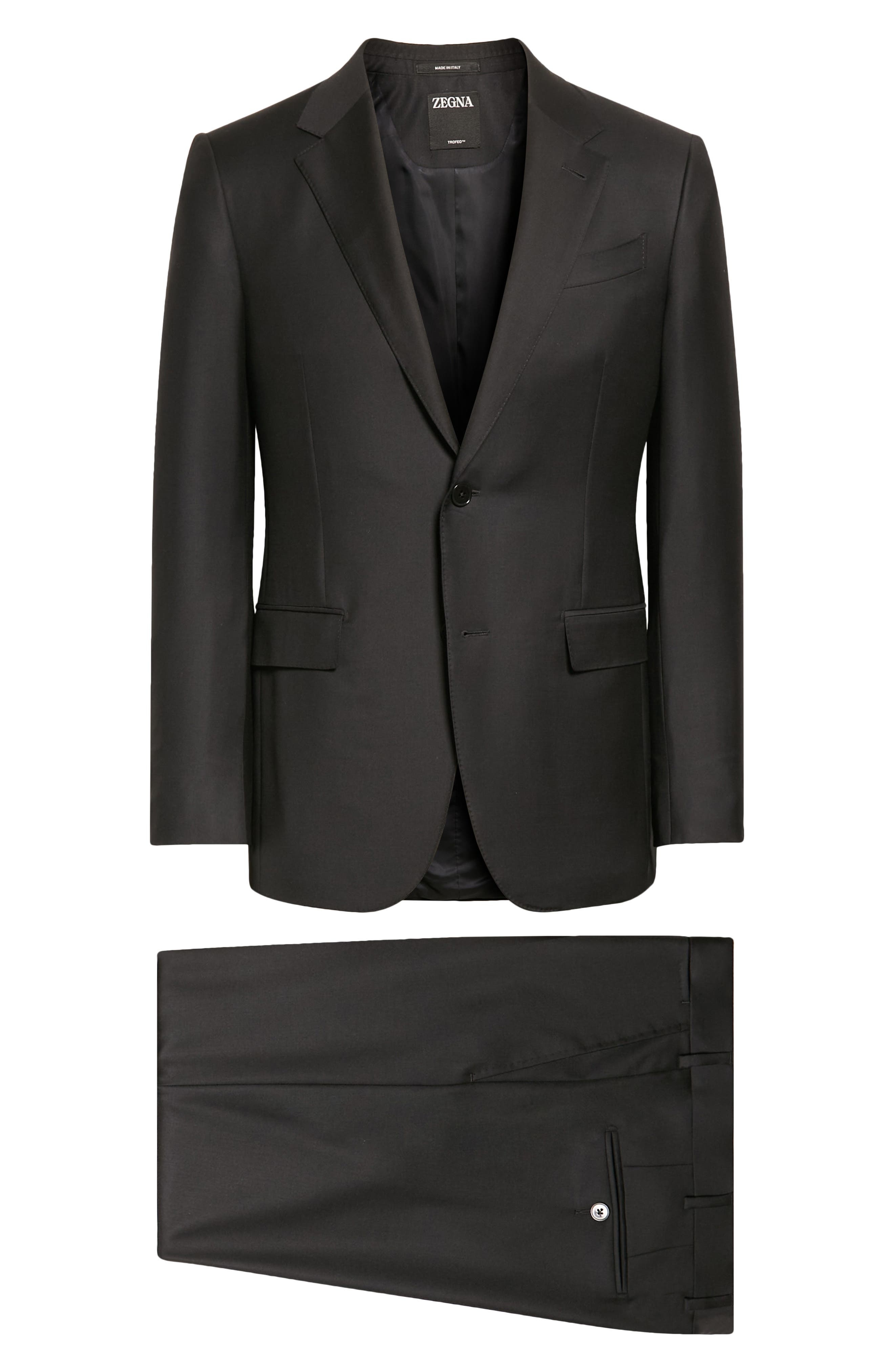 Trofeo Solid Black Wool Suit - 7