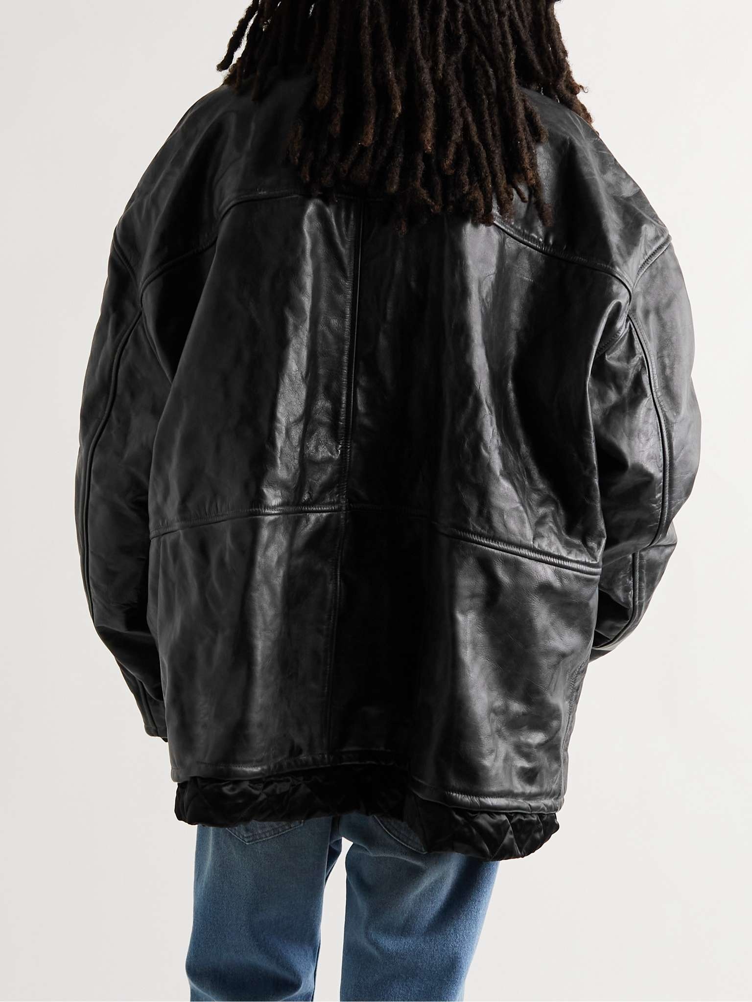 Oversized Padded Crinkled-Leather Jacket - 4