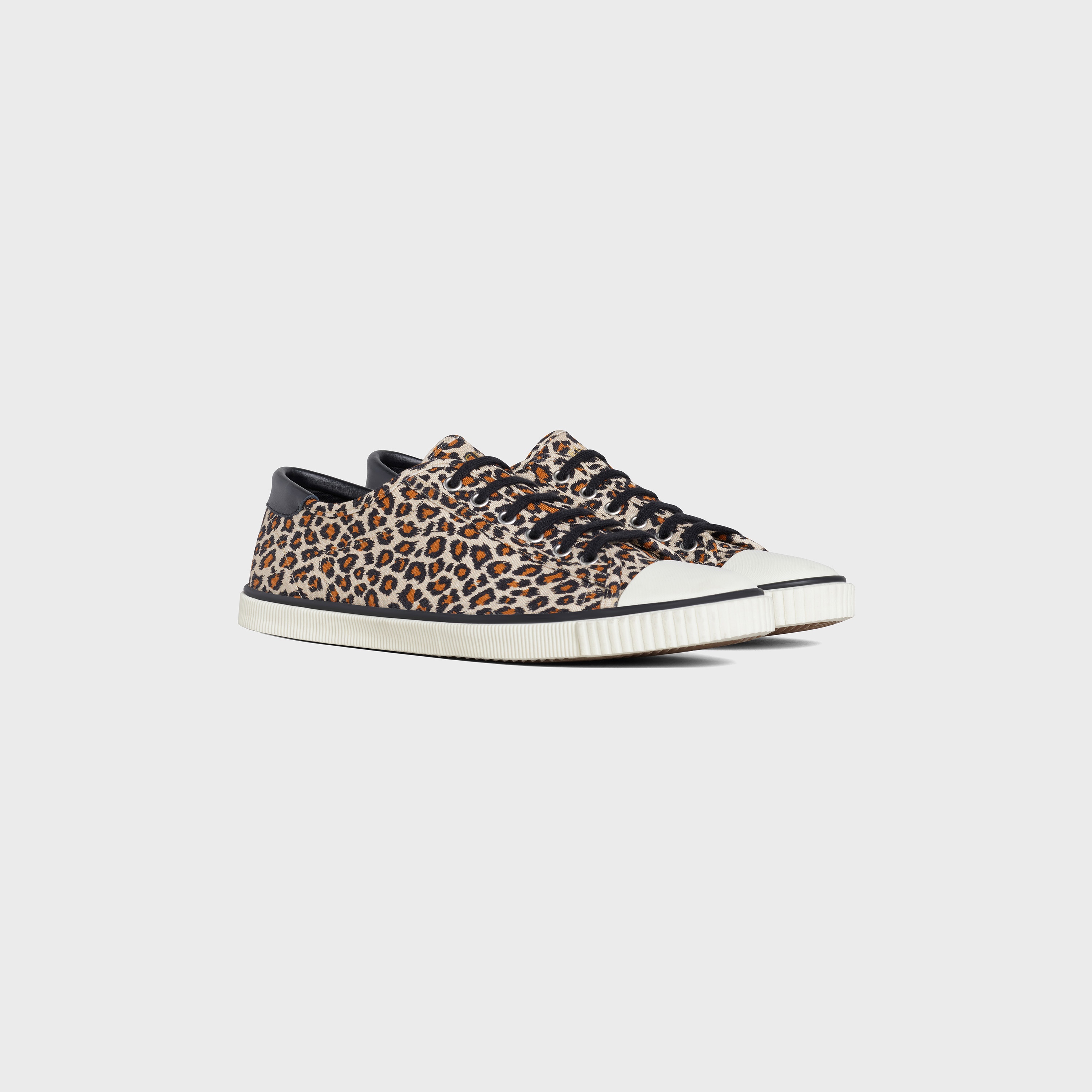 CELINE BLANK LOW LACE UP SNEAKER WITH TOE CAP  IN  LEOPARD PRINTED CANVAS AND CALFSKIN - 2