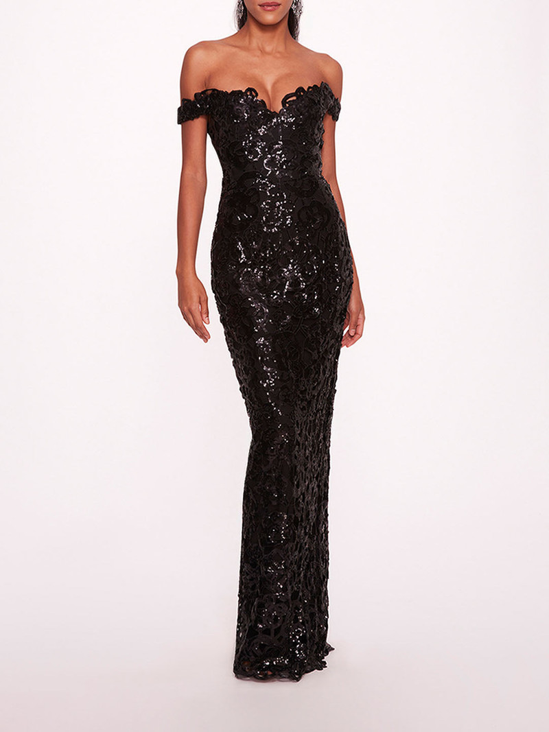 OFF SHOULDER NECKLINE SEQUIN GOWN 1