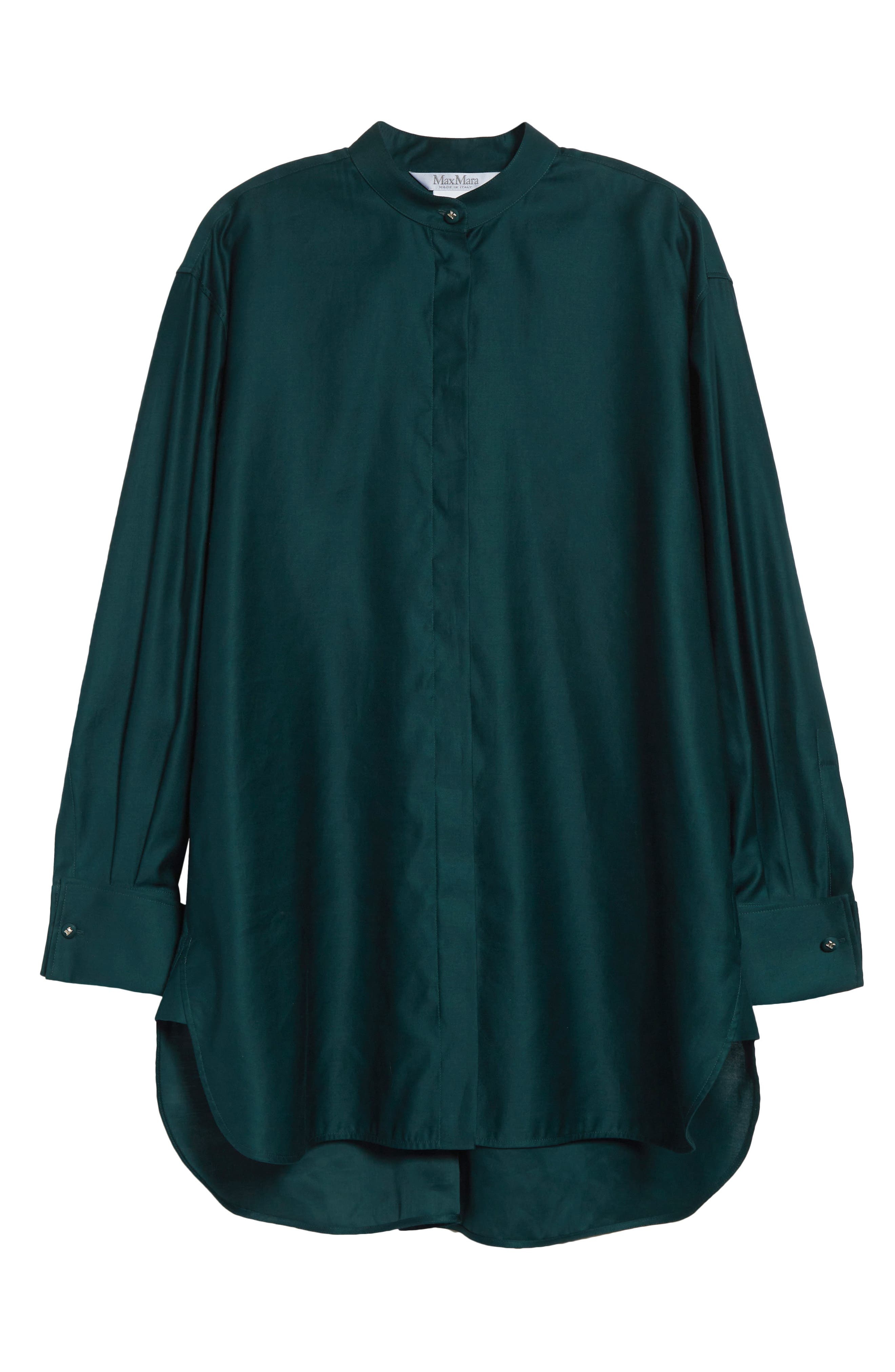Max Mara Anta Oversize Cotton Sateen Button-Up Shirt in Dark Green at Nordstrom - 6