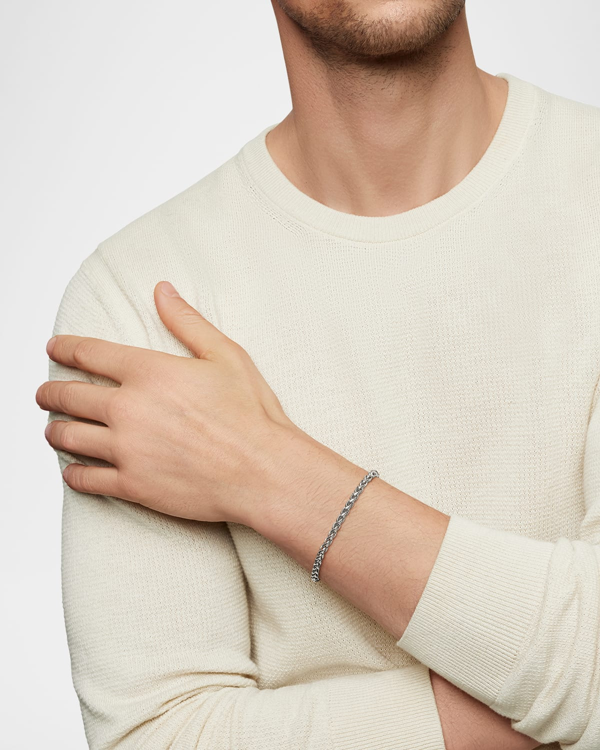 Men's Wheat Chain Bracelet in Silver, 4mm - 2