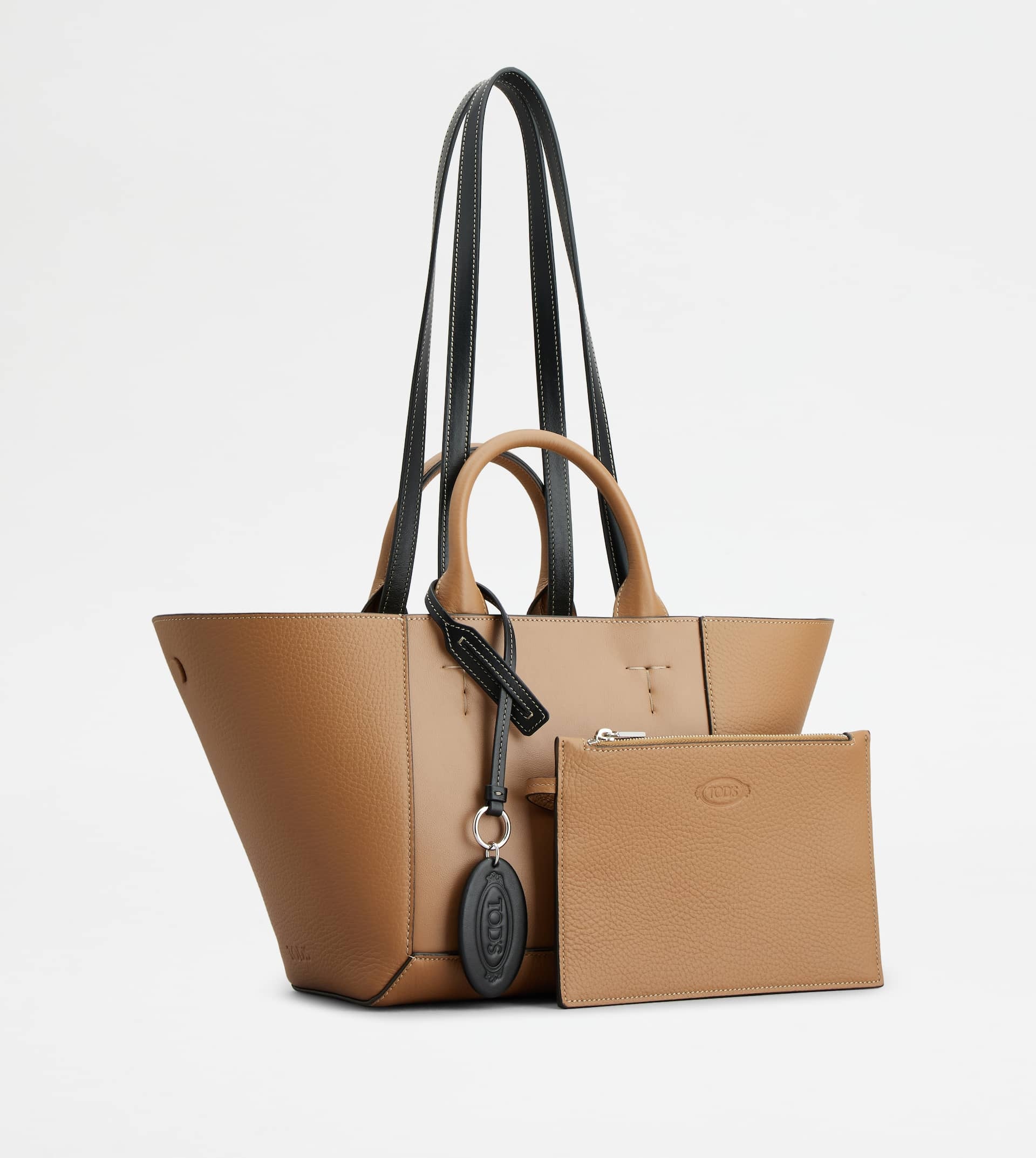 TOD'S DOUBLE UP SHOPPING BAG IN LEATHER SMALL - BROWN, BLACK - 6
