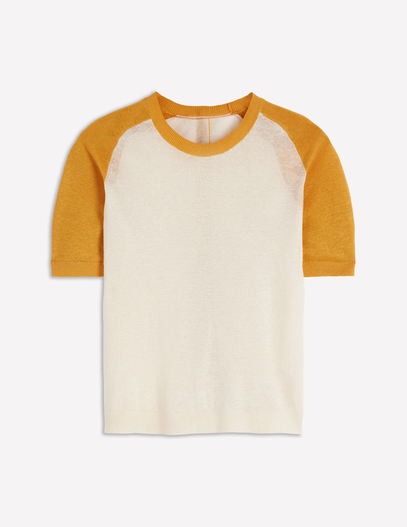 Agnes Linen T-Shirt-Yellow, Colour Block - 1