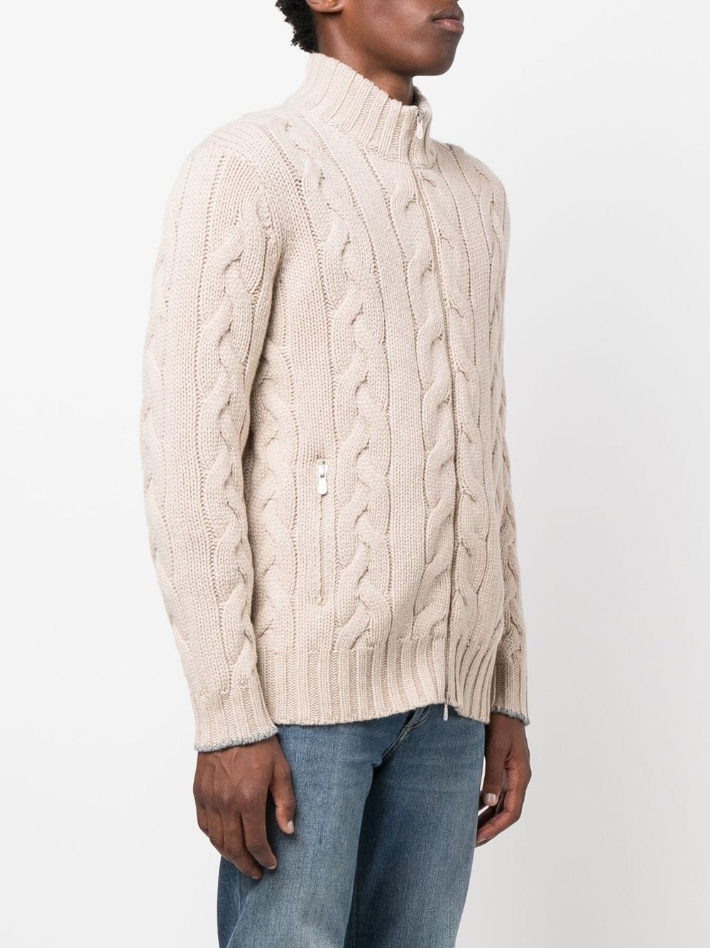 cable-knit cashmere zip-up jumper - 3