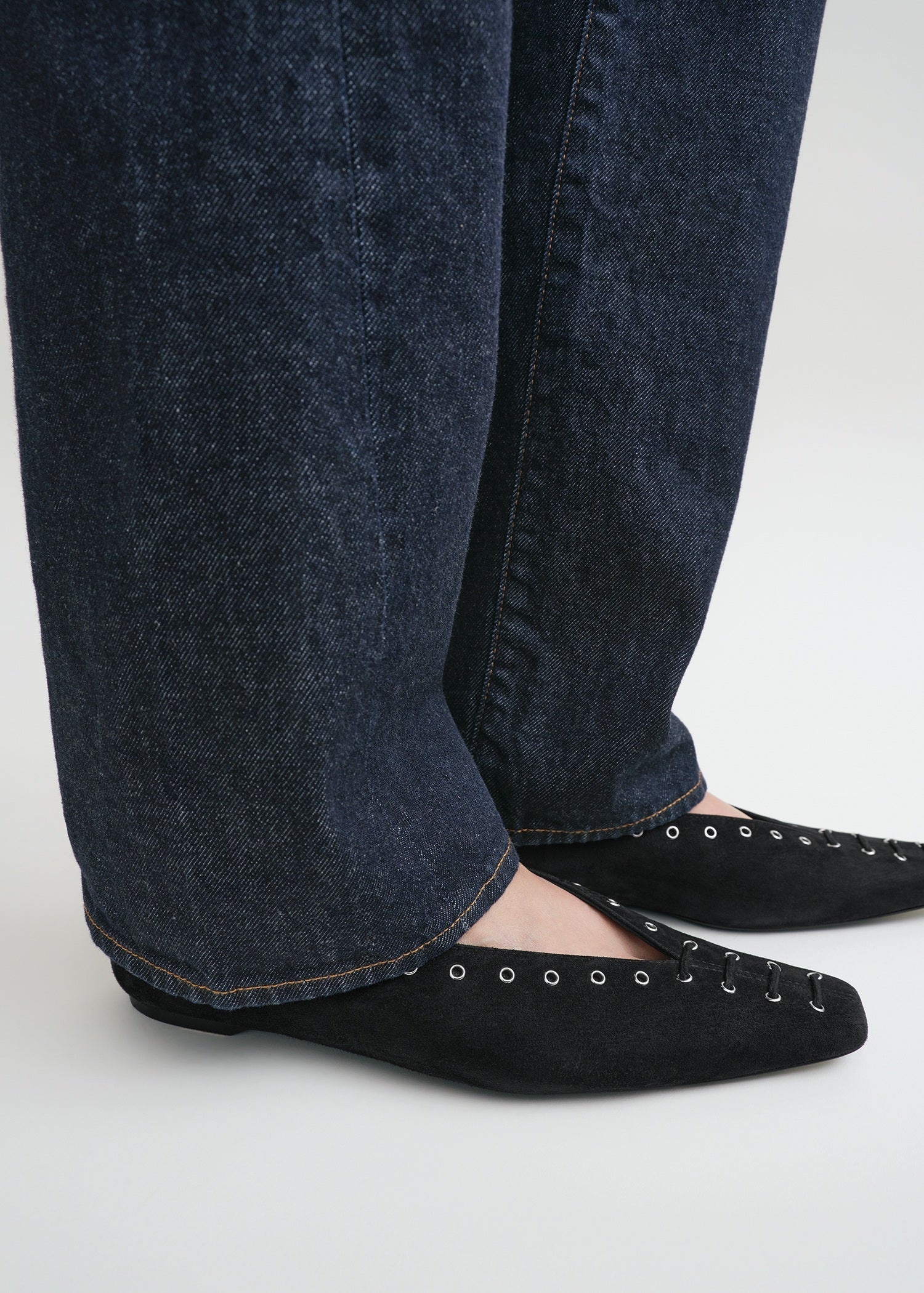 Suede lace-up ballerinas black - 3