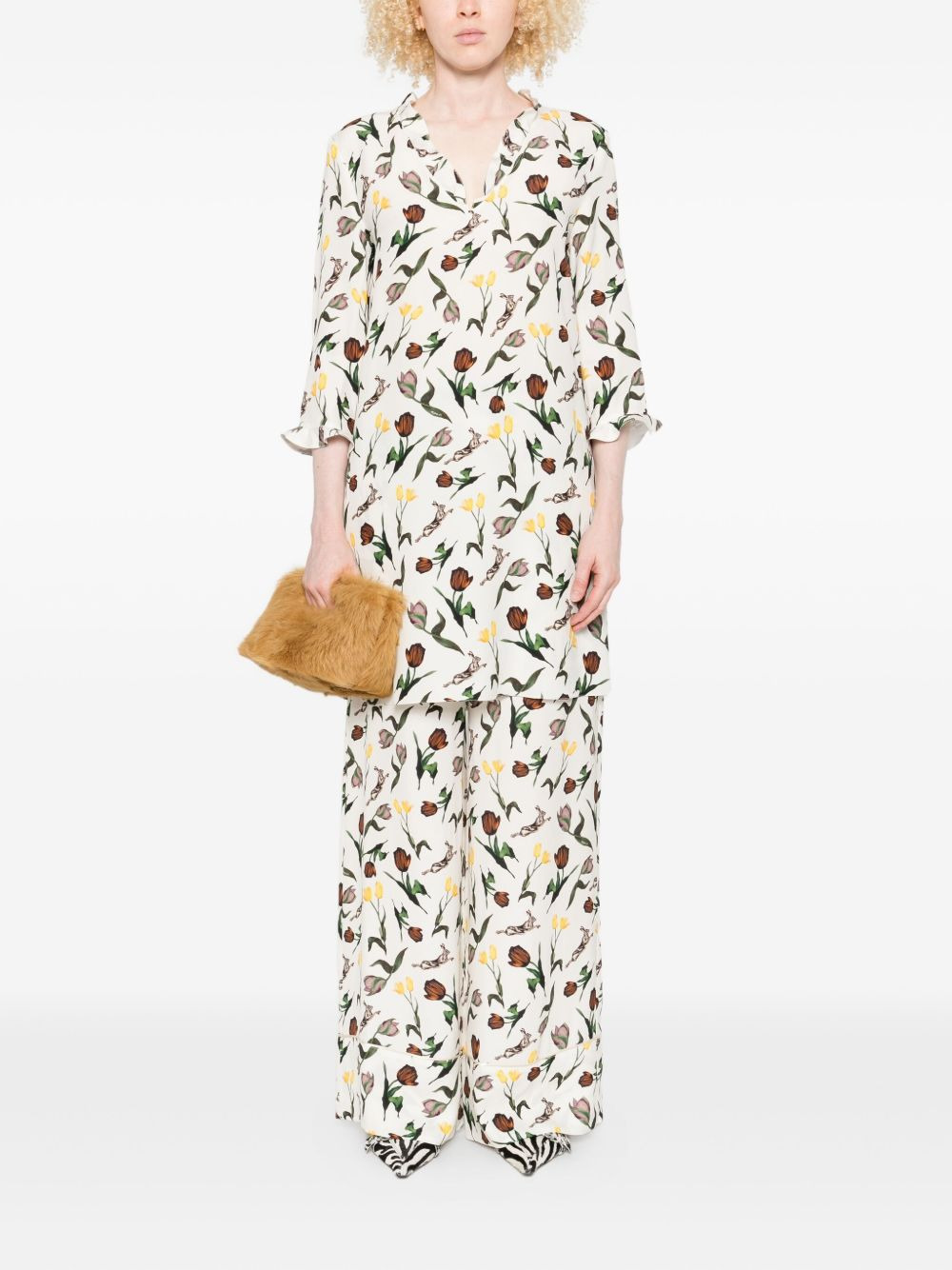 tulips-hares-print trousers - 2