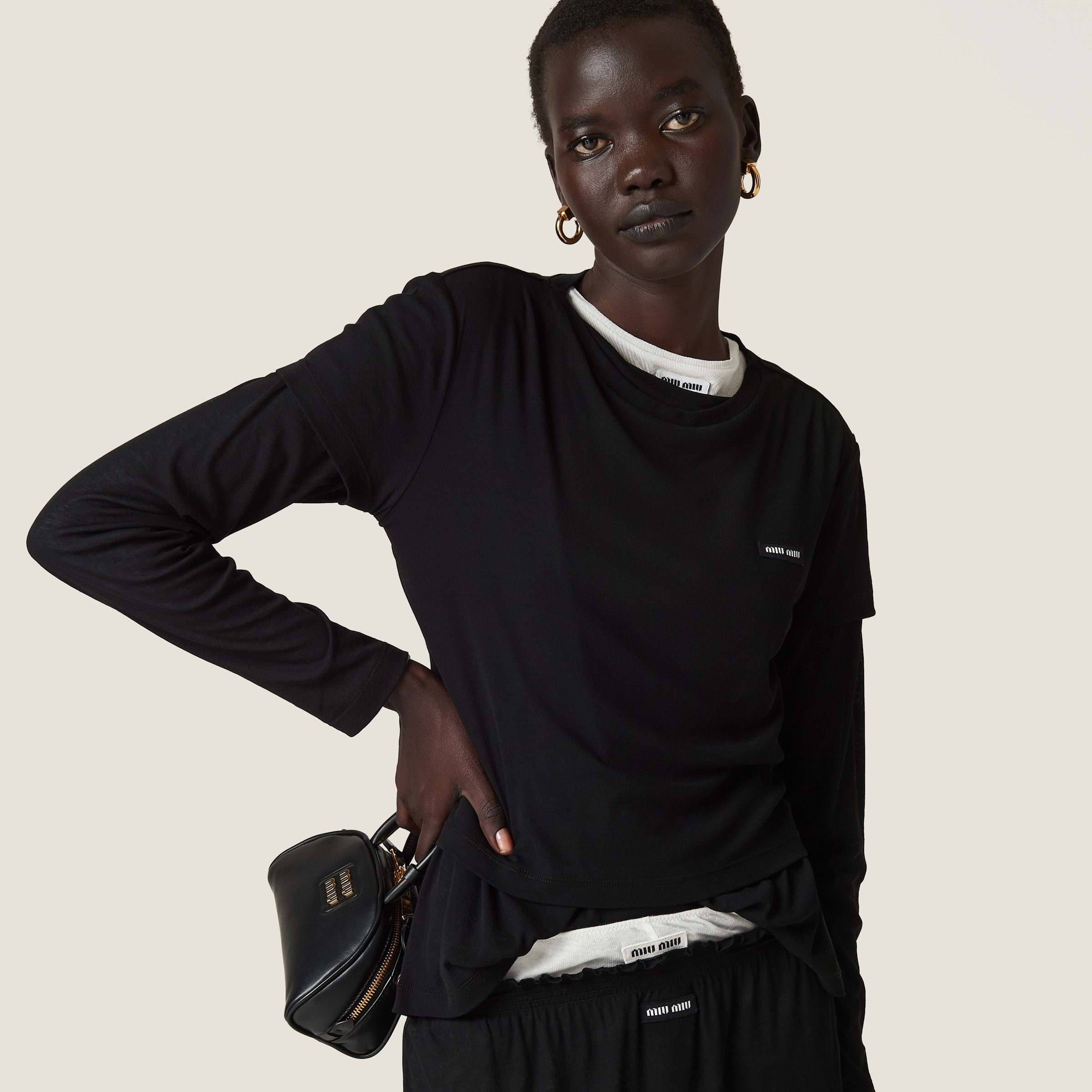 Tシャツ・カットソー MIUMIU RIBBED T-SHIRT WITH LACE INSERTS RIBBED T-SHIRT WITH LACE INSERTS – Suit Negozi Row