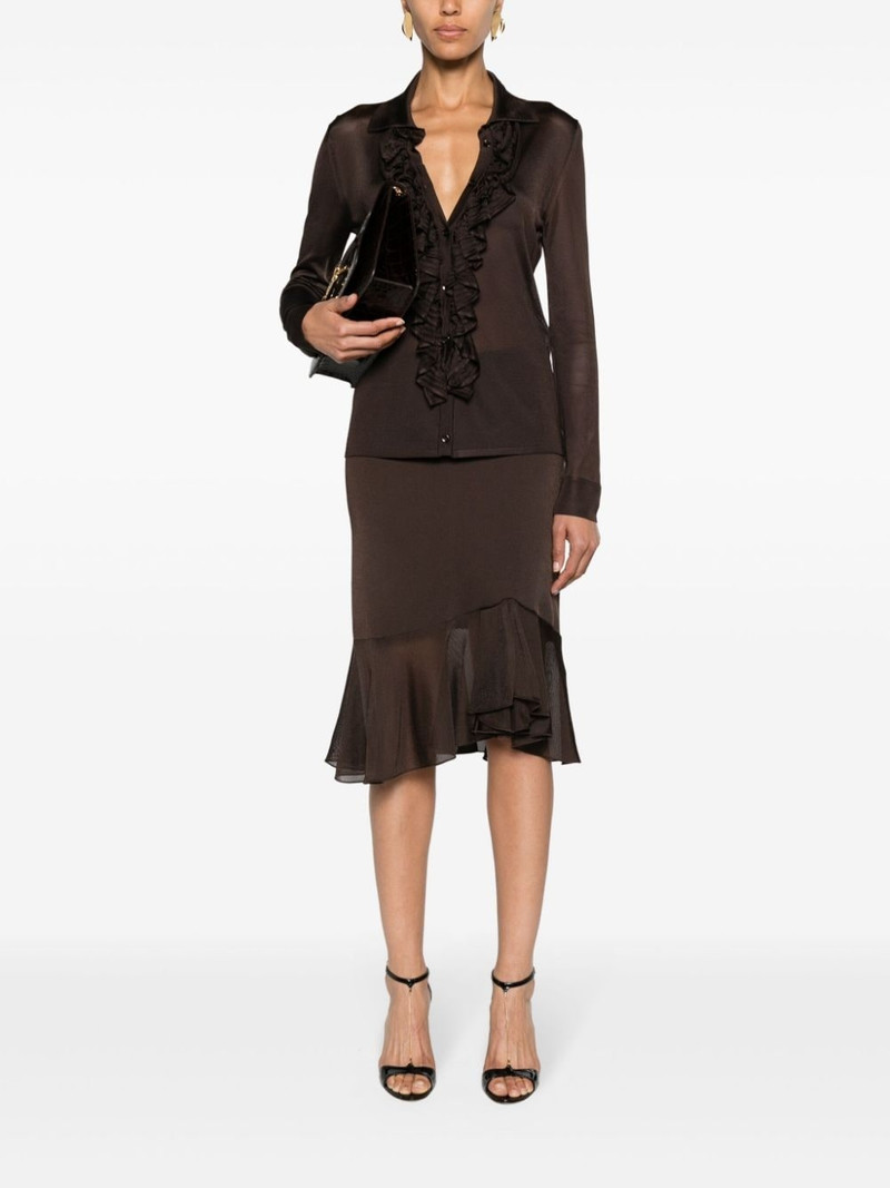 TOM FORD ruffled-trim semi-sheer shirt outlook