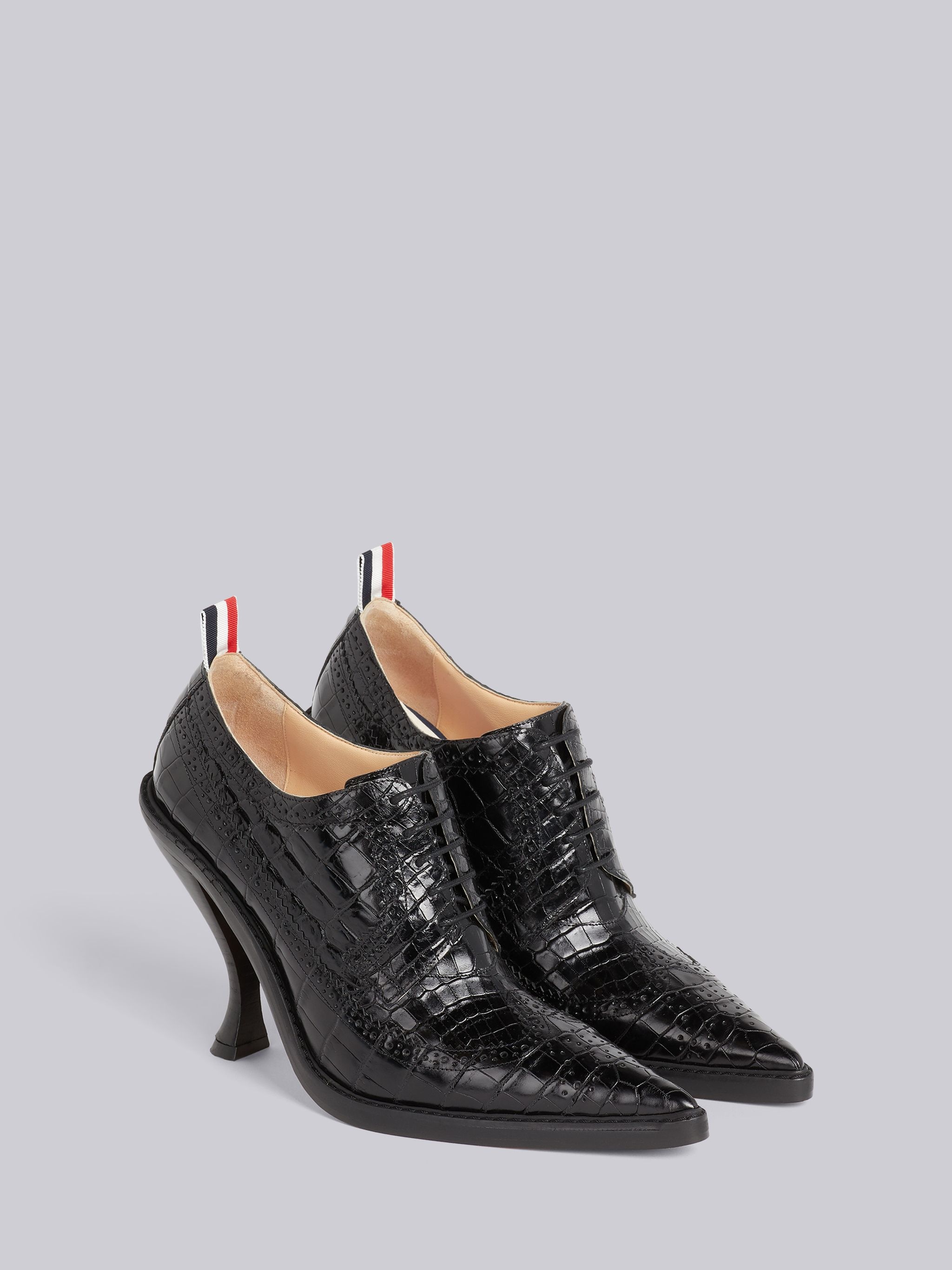 Black Crocodile Leather 105mm Curved Heel Longwing Brogue - 3