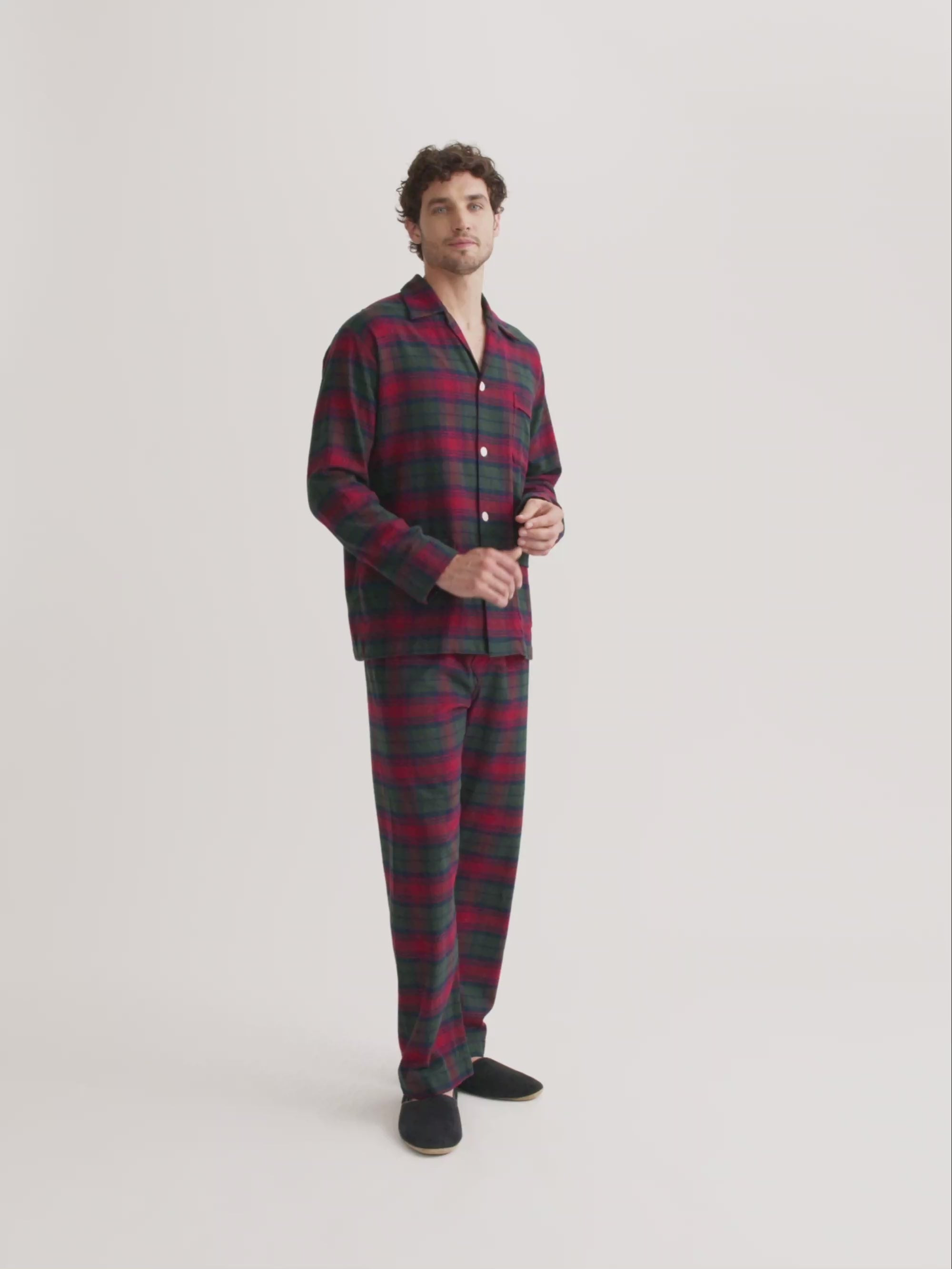 Men's Classic Fit Pajamas Kelburn Brushed Cotton Burgundy Red & Green Check - 1