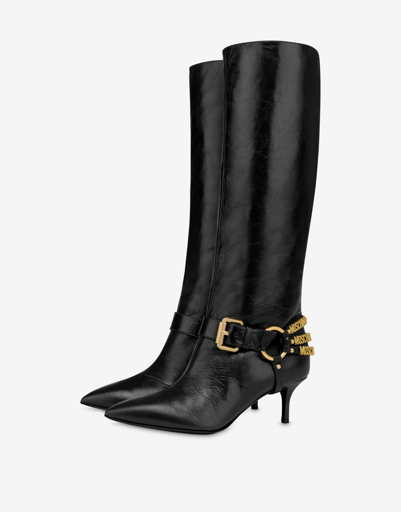 MINI LETTERING SHINY CALFSKIN BOOTS 1