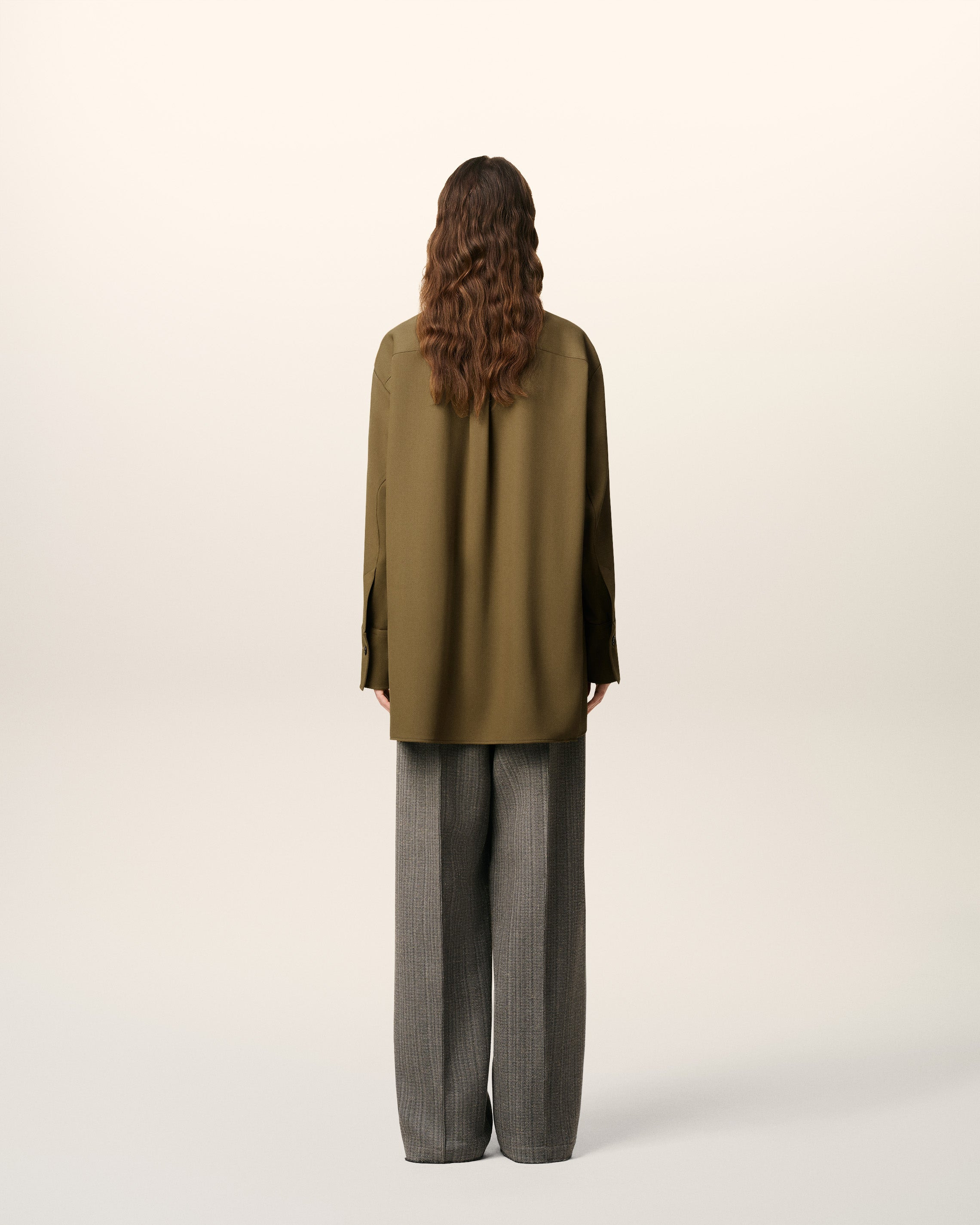 GREEN WOOL LONG OVERSIZED SIDE SLITS SHIRT - 5