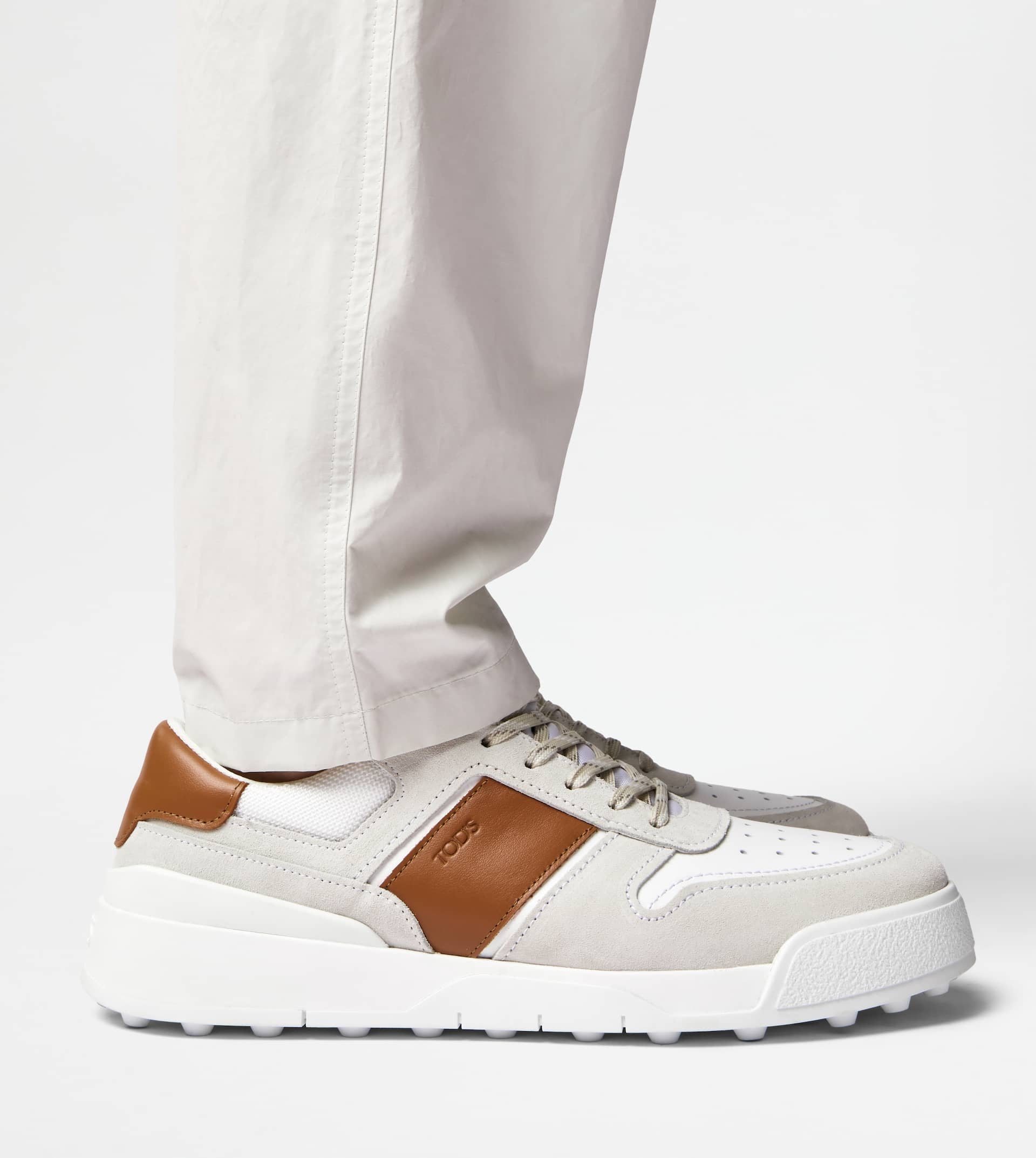 TOD'S SNEAKERS IN SUEDE AND SMOOTH LEATHER - WHITE, BROWN - 2