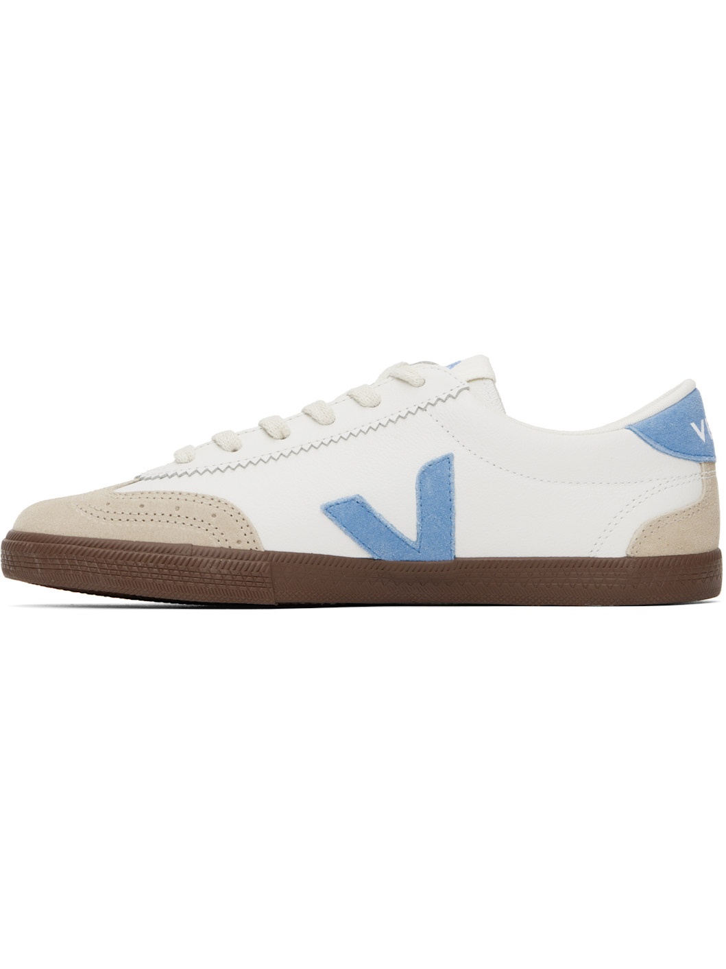 White & Beige Volley Leather Sneakers - 3