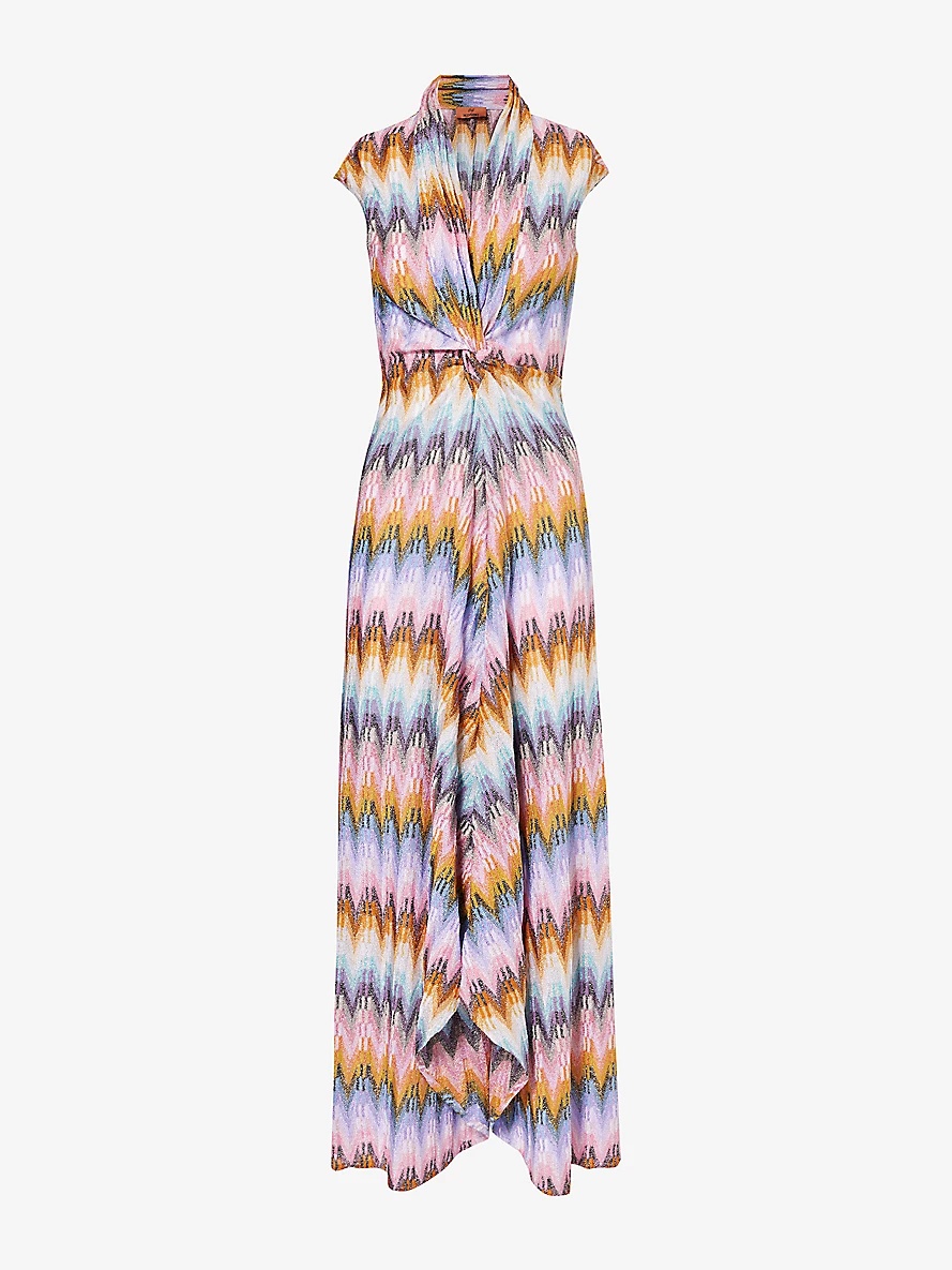 Chevron-pattern metallic knitted maxi dress - 1