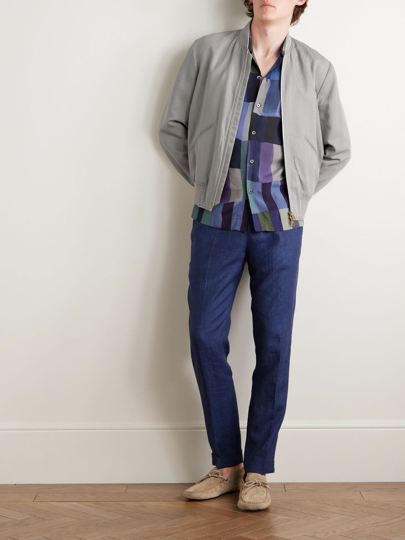 Paul Smith Linen, Cotton and Lyocell-Blend Bomber Jacket Gray green outlook