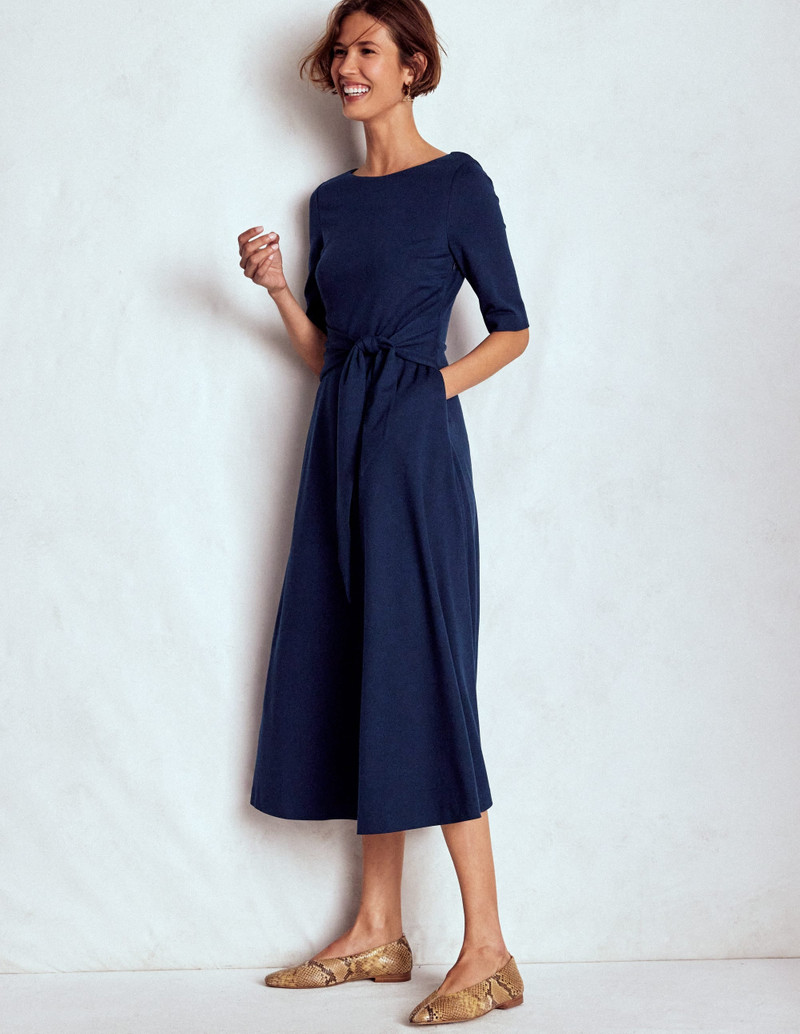 Mathilde Tie Waist Ponte Dress-Navy 5