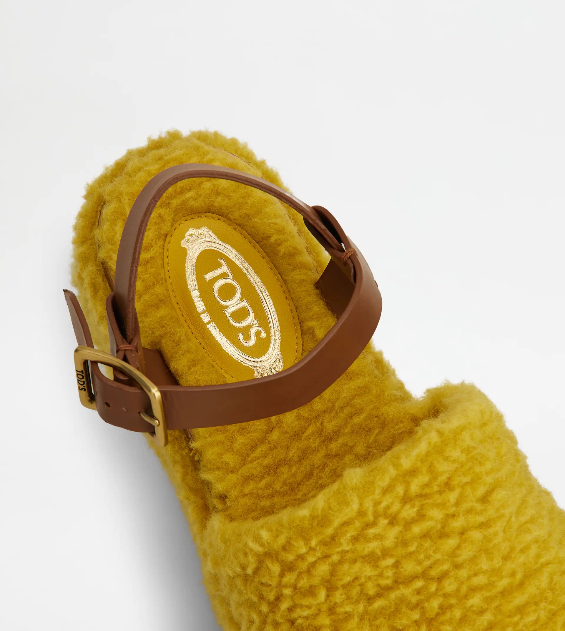 WEDGE SANDALS IN LEATHER AND WOOL - YELLOW - 5