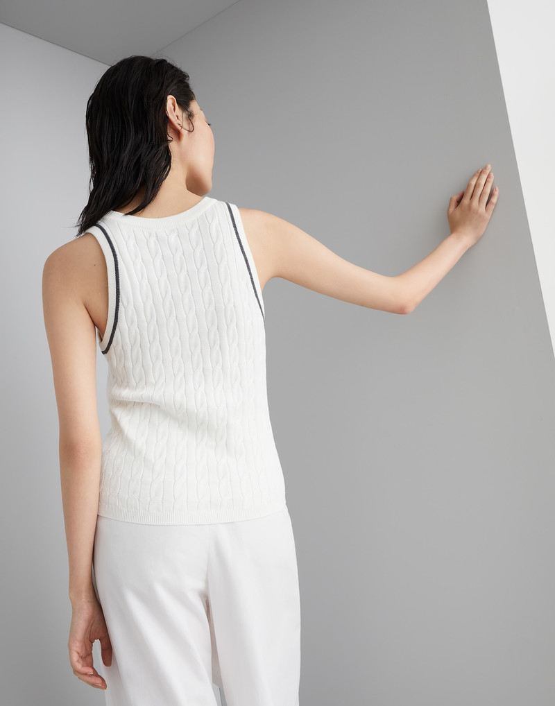 Brunello Cucinelli Cotton cable knit top outlook
