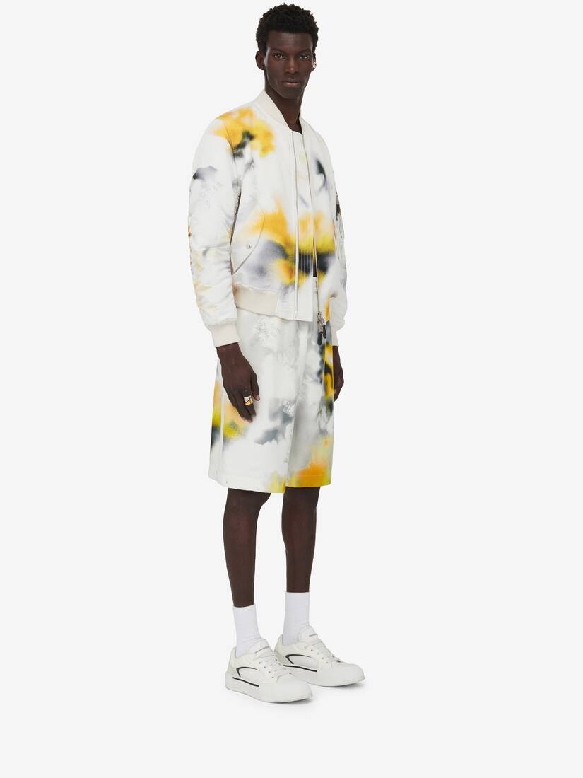 Men's Obscured Flower Bomber Jacket in White/yellow - 3