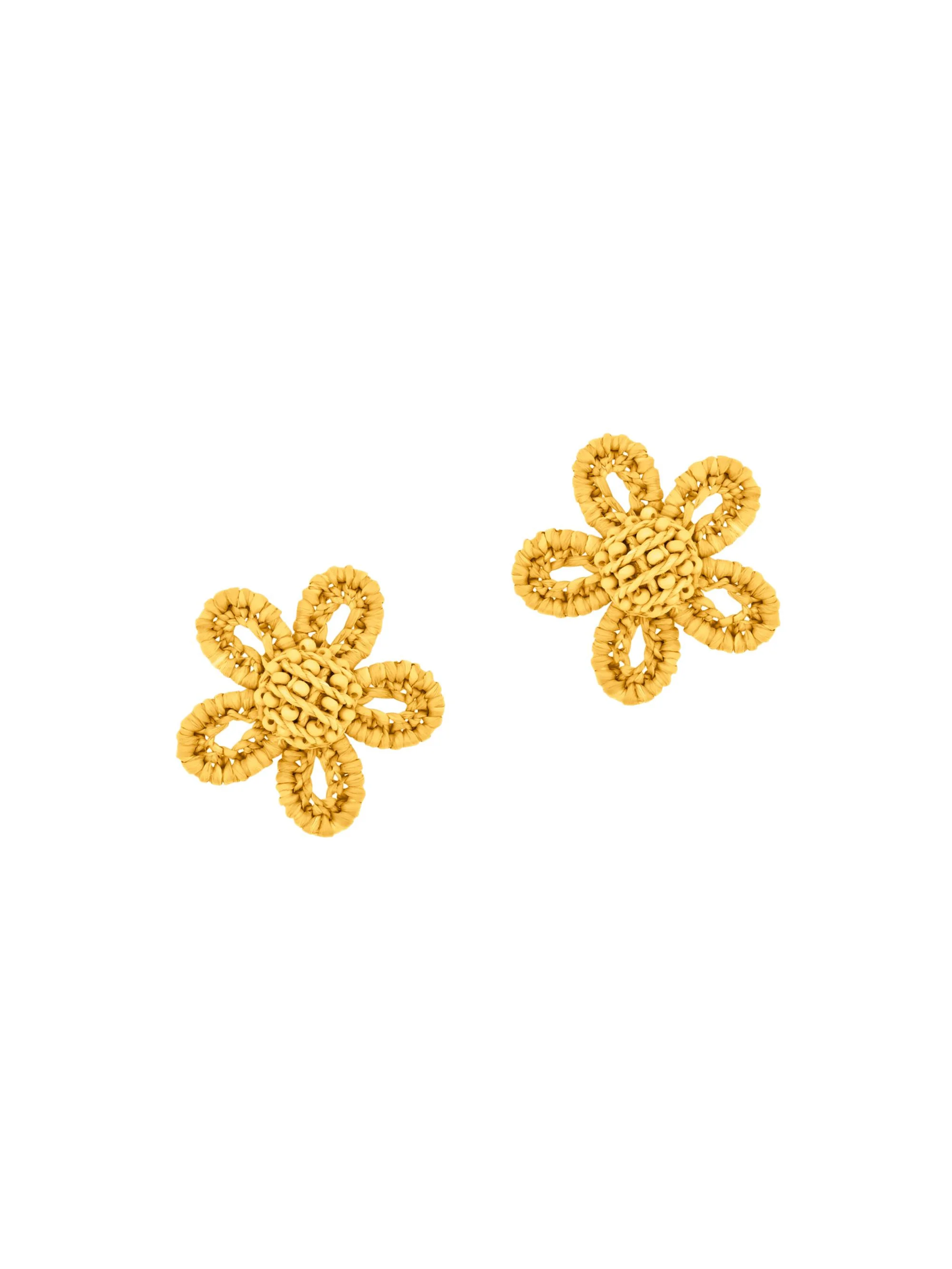Women's Small Flower Woven Raffia Stud Earrings - Yellow - 1