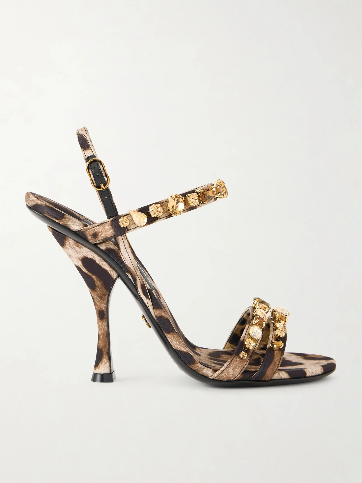 Crystal-embellished Leopard-print Satin Sandals - 1