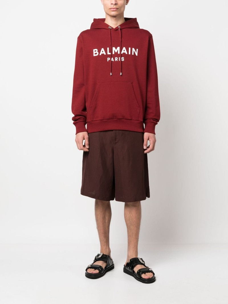 Balmain logo-print drawstring cotton hoodie outlook