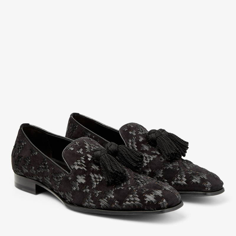 JIMMY CHOO Foxley/M
Black Velvet Suede and Raffia Slip-On Shoes with Tassel outlook