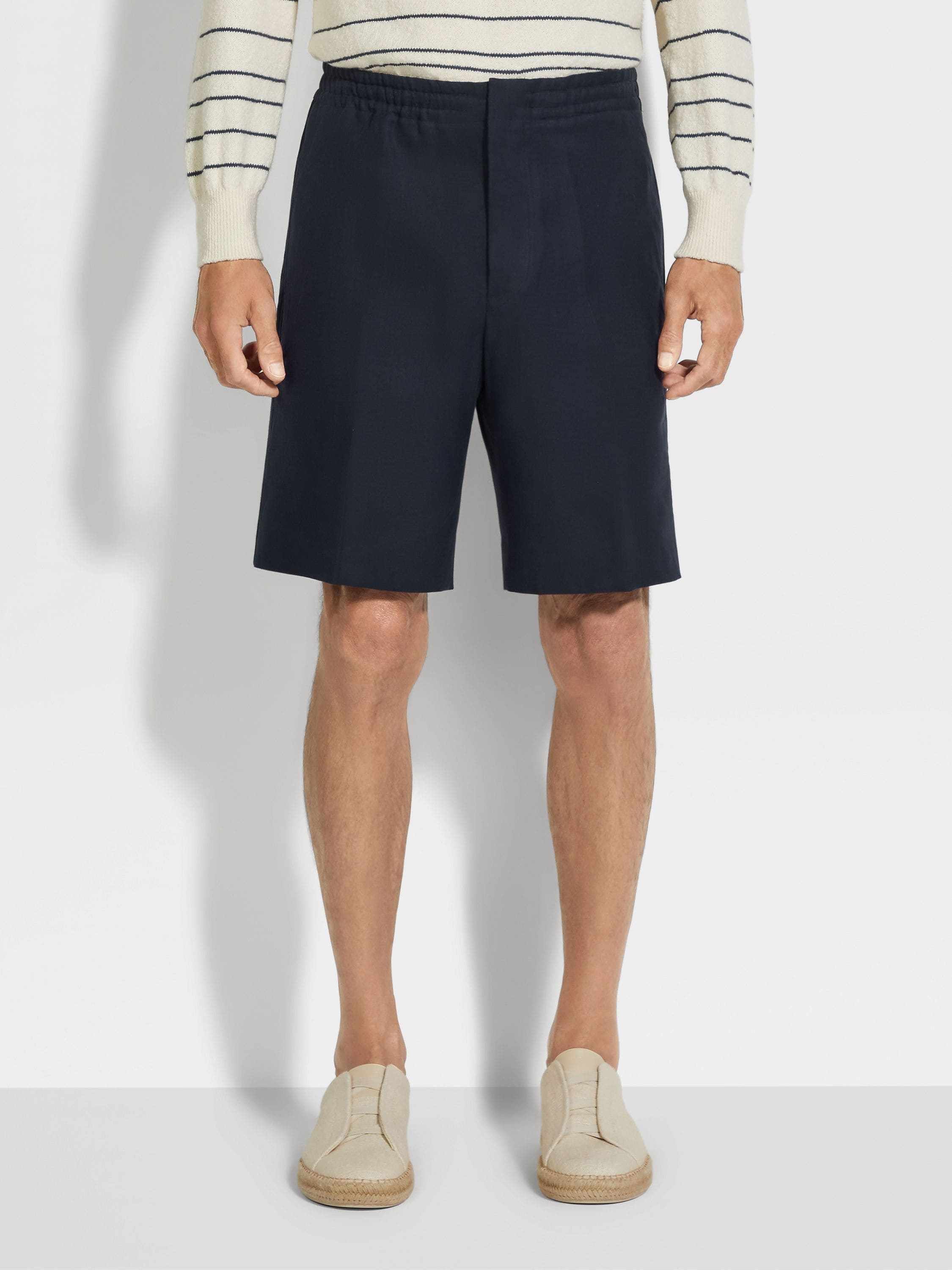 NAVY BLUE OASI LINO SHORTS - 5