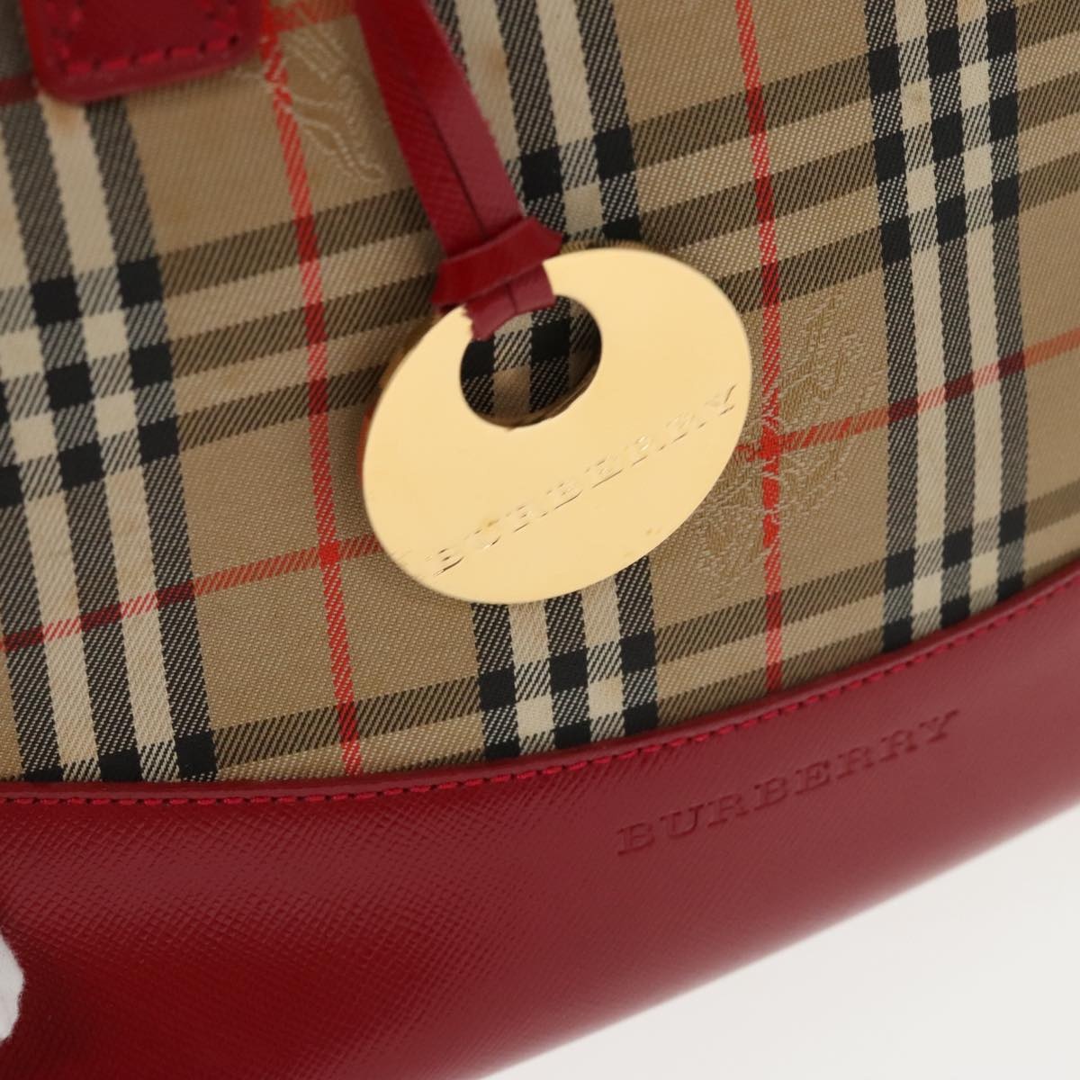 Burberry Nova Check Hand Bag Canvas Leather Beige Red - 15