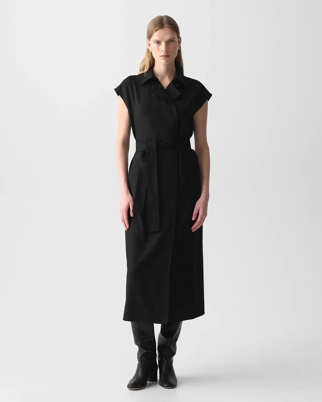 Double-Breasted Belt Dress in Wool-Blend Flannel - 6